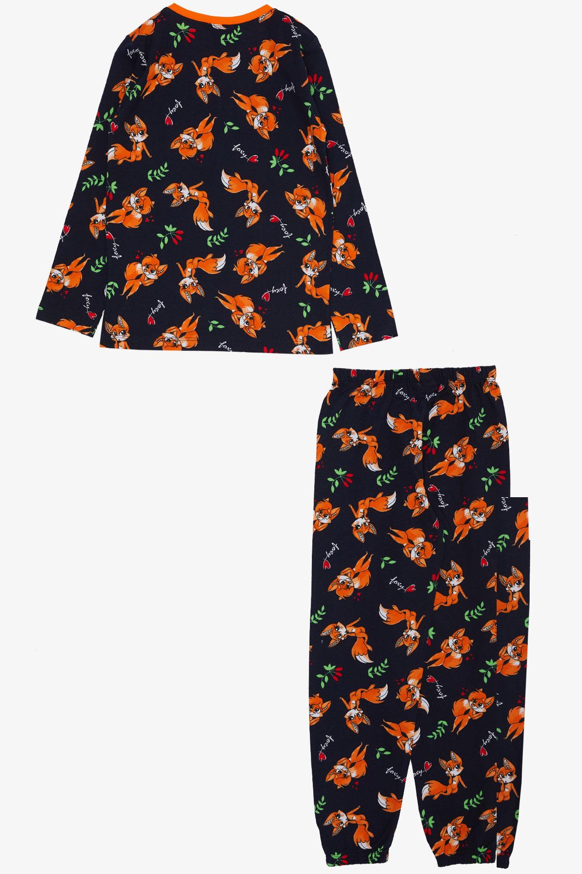 Breeze  Kız Çocuk Pijama Takımı Mutlu Tilkicik Desenli Lacivert (4-8 Yaş)