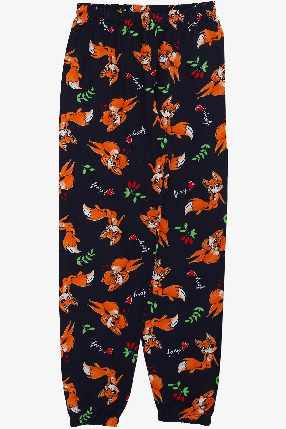 Breeze  Kız Çocuk Pijama Takımı Mutlu Tilkicik Desenli Lacivert (4-8 Yaş)