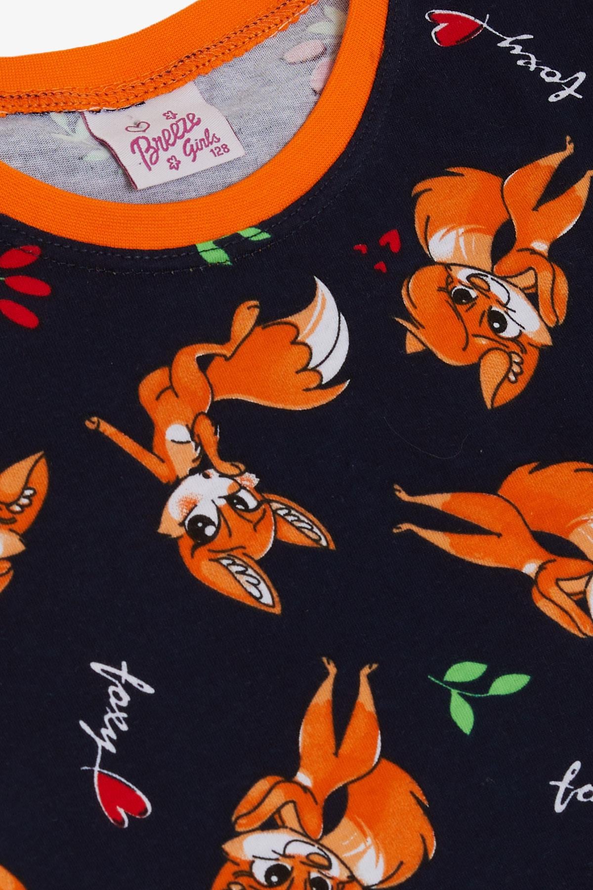 Breeze  Kız Çocuk Pijama Takımı Mutlu Tilkicik Desenli Lacivert (4-8 Yaş)