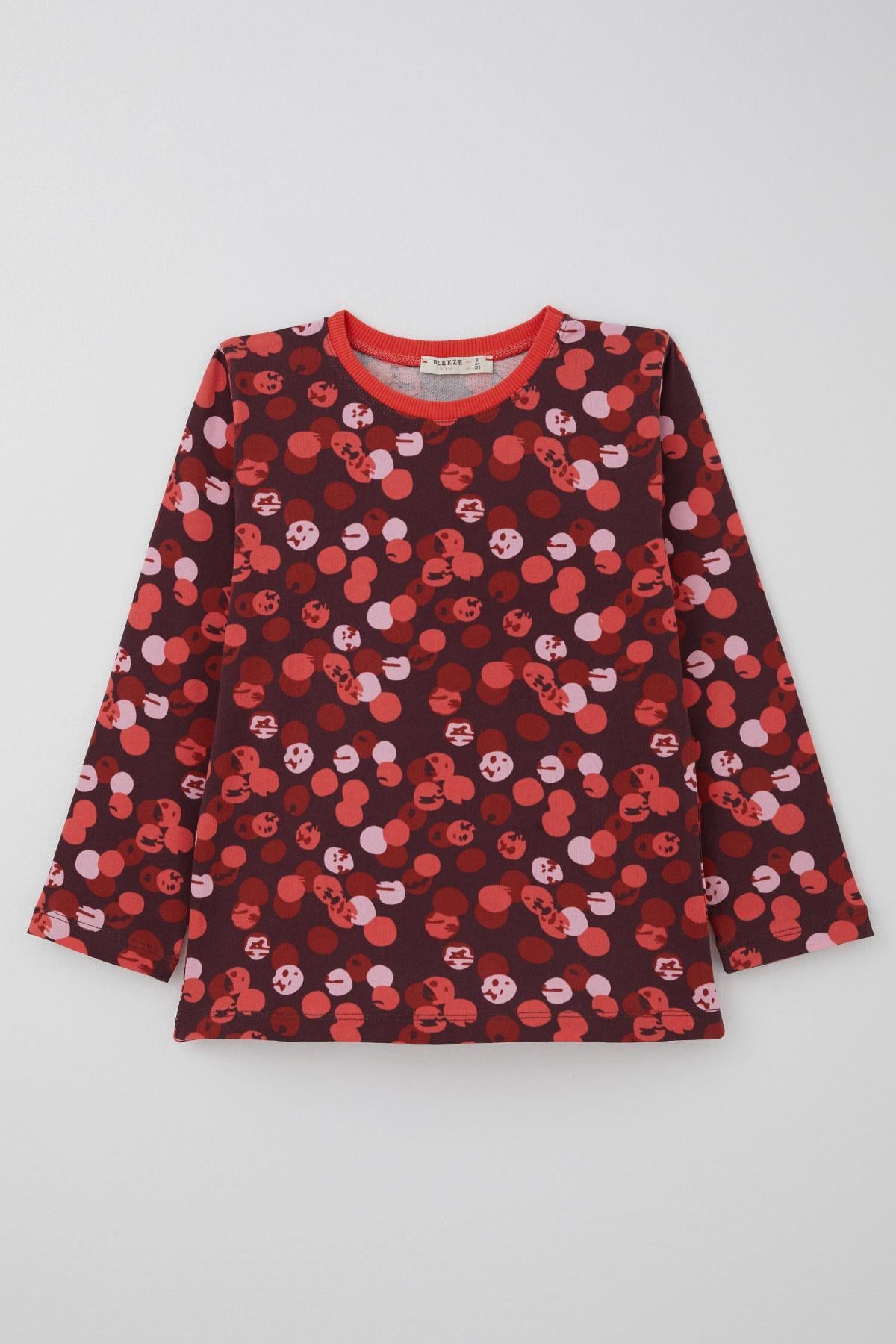 Breeze Kız Çocuk Pijama Takımı Neşeli Benekler Desenli Mürdüm (4-8 Yaş)