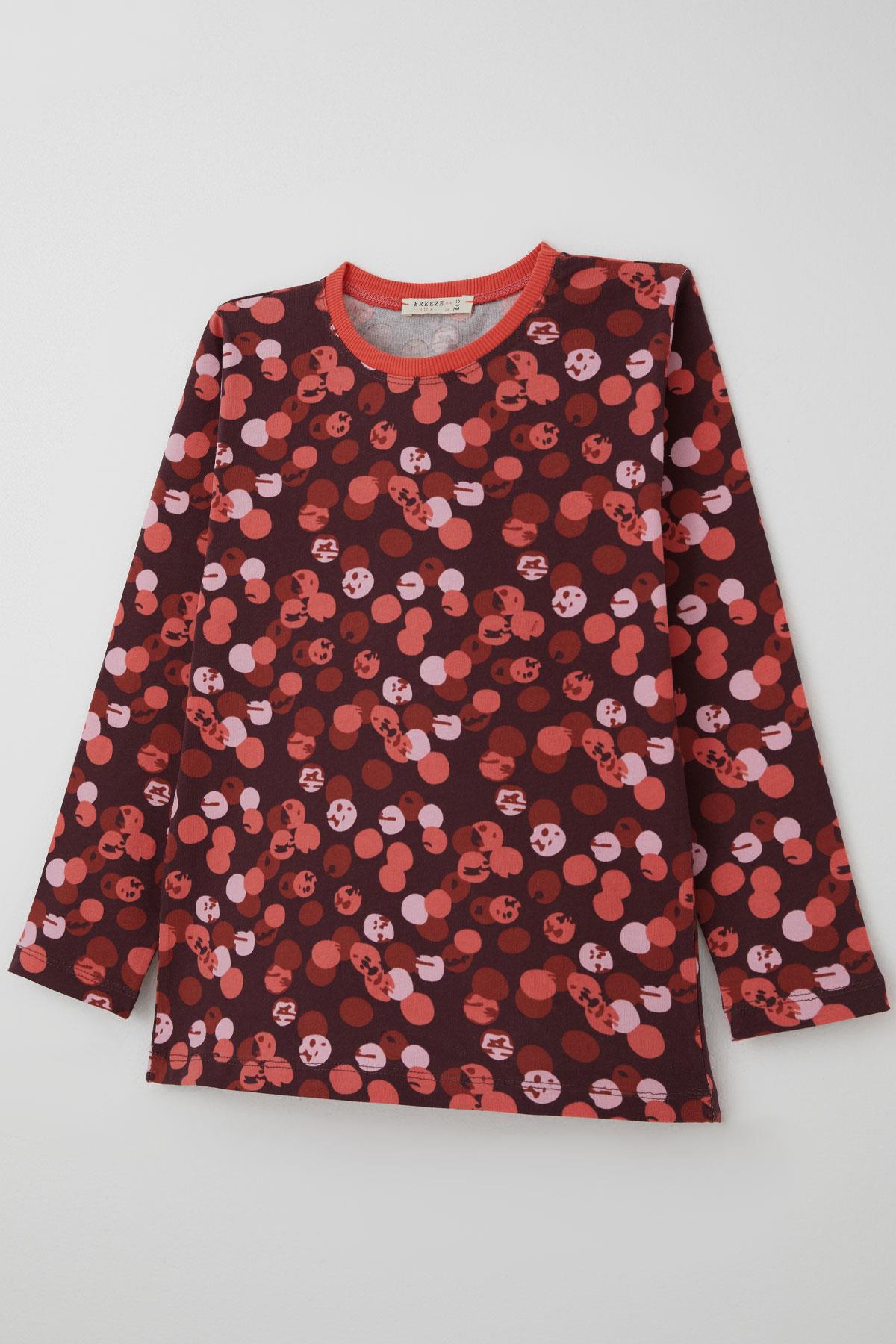 Breeze Kız Çocuk Pijama Takımı Neşeli Benekler Desenli Mürdüm (9-12 Yaş)