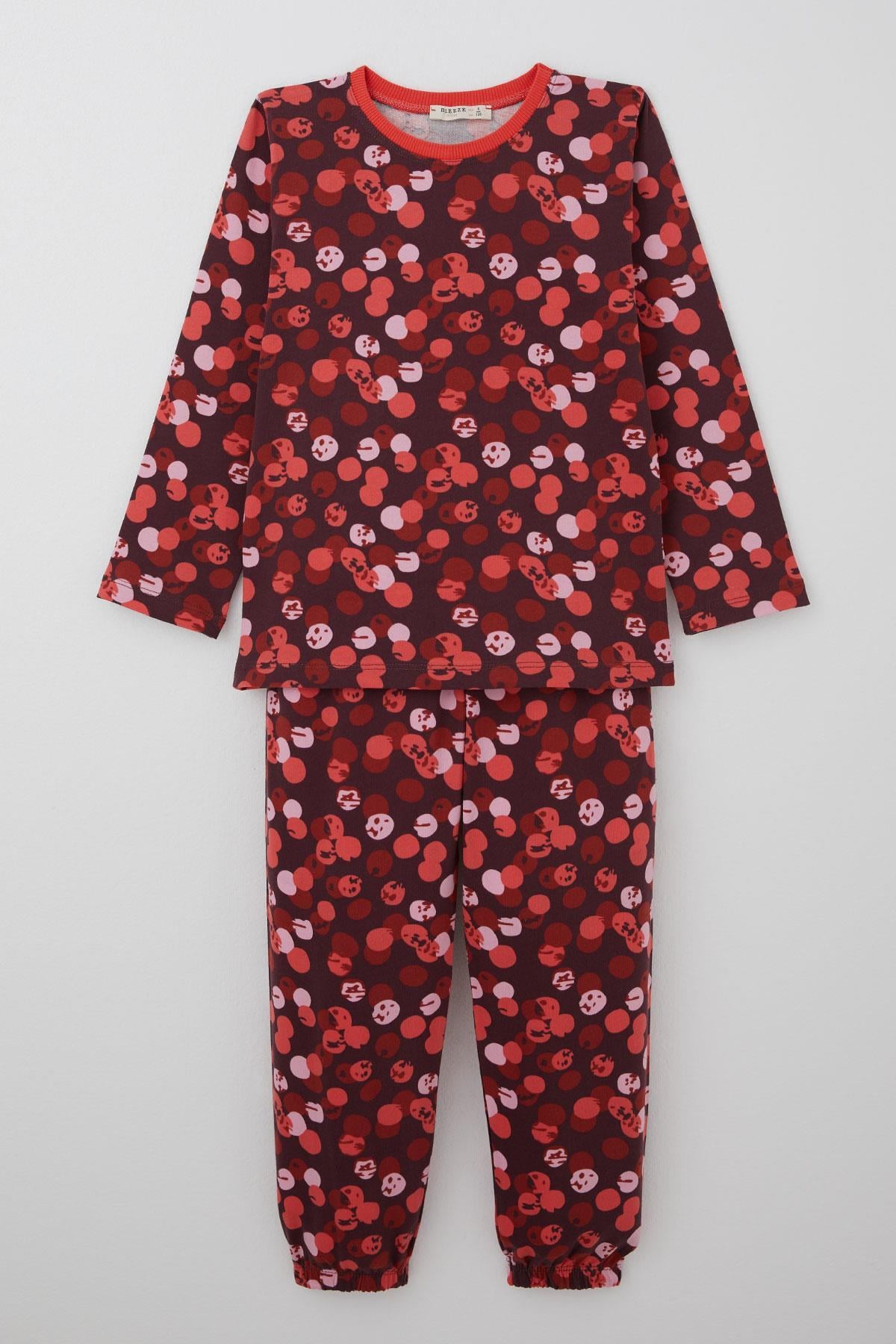 Breeze Kız Çocuk Pijama Takımı Neşeli Benekler Desenli Mürdüm (4-8 Yaş)