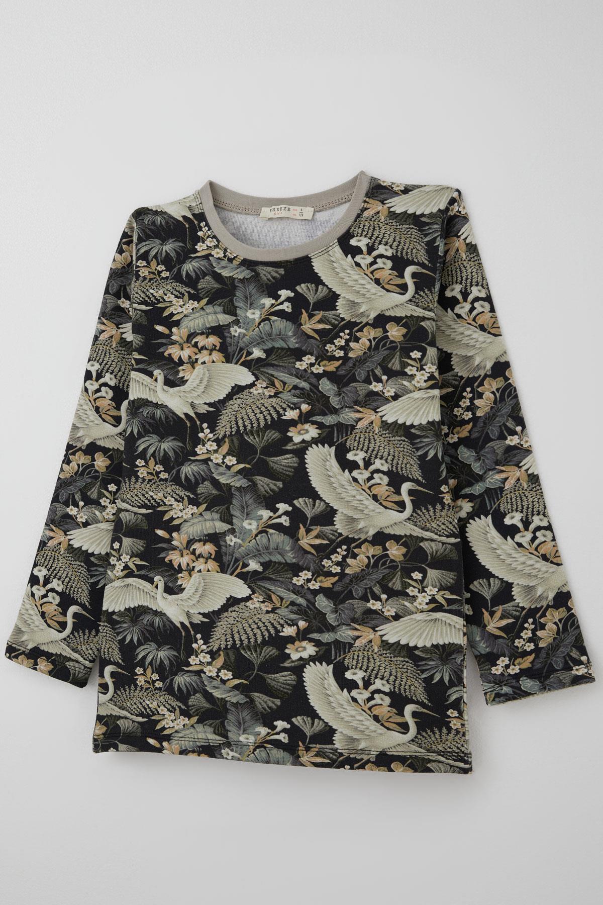 Breeze Kız Çocuk Pijama Takımı Orman Temalı Leylek Desenli Karışık Renk (4-8 Yaş)