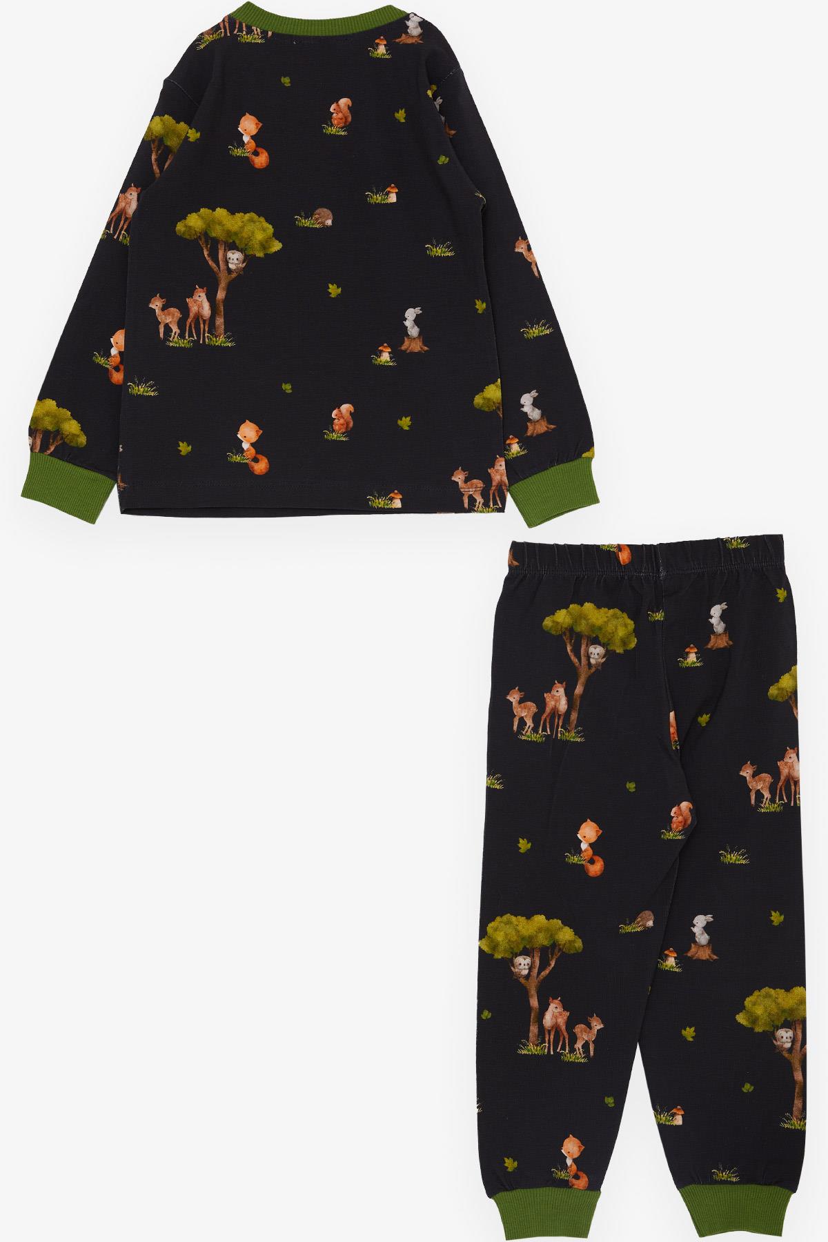 Breeze Kız Çocuk Pijama Takımı Orman Temalı Sevimli Hayvancıklar Desenli Lacivert (1-4 Yaş)