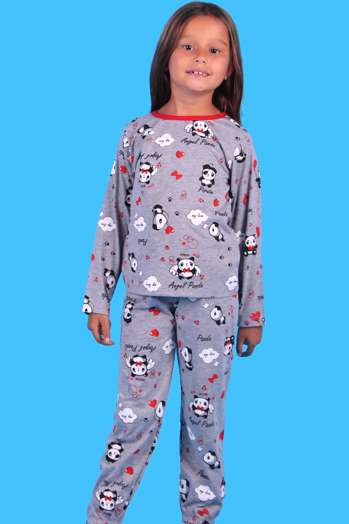 Breeze Kız Çocuk Pijama Takımı Panda Baskılı Gri (6-10 Yaş)