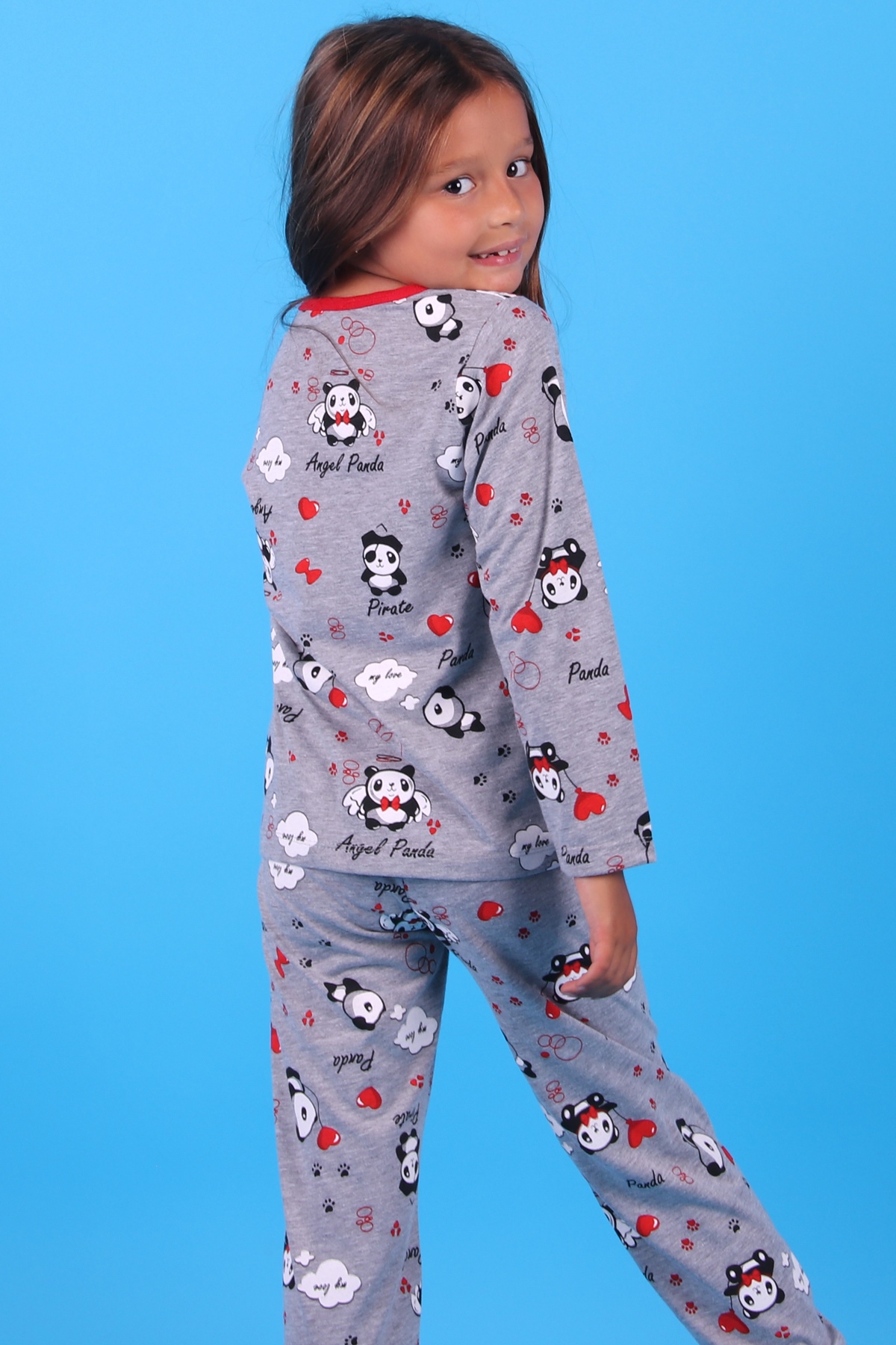 Breeze Kız Çocuk Pijama Takımı Panda Baskılı Gri (6-10 Yaş)