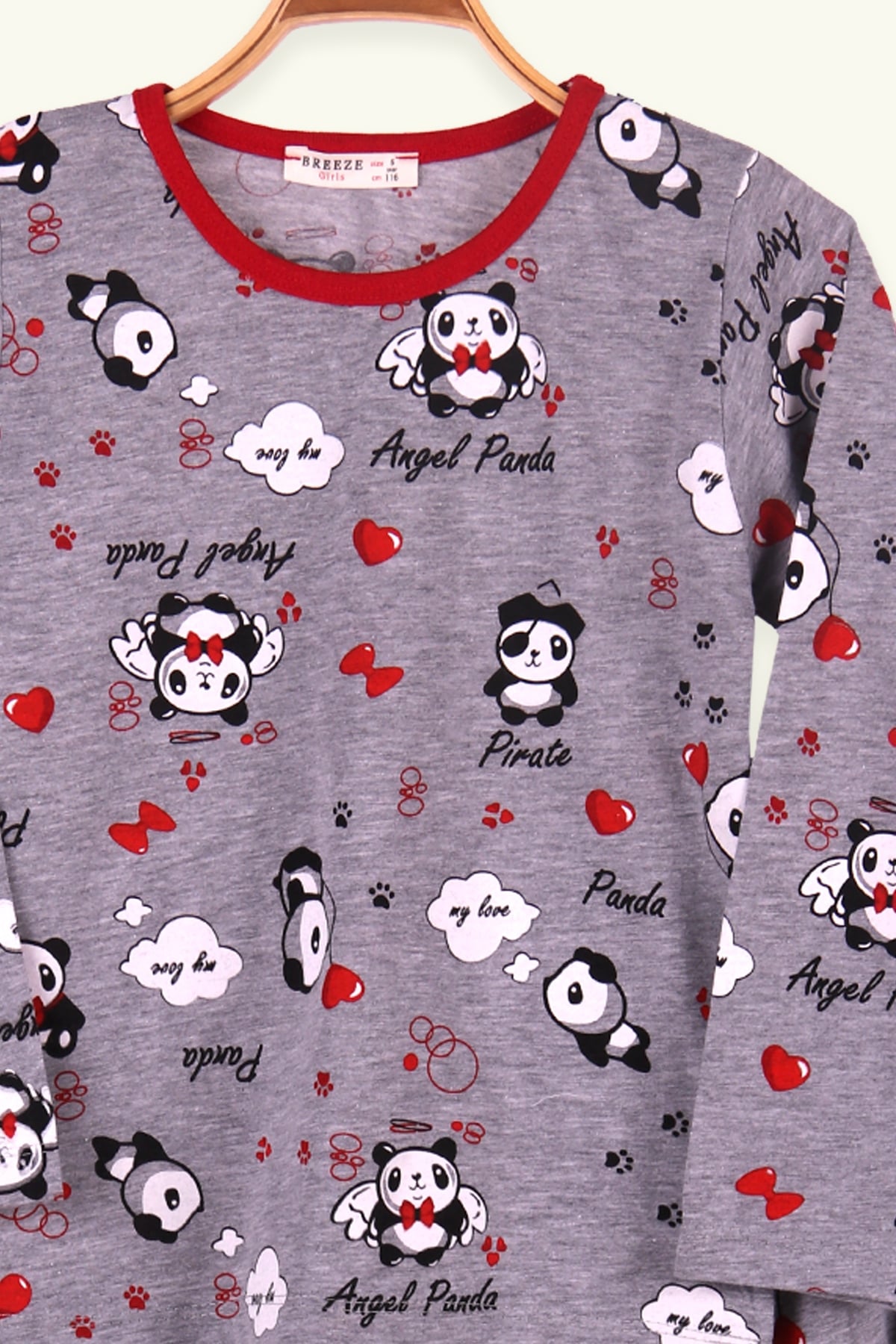 Breeze Kız Çocuk Pijama Takımı Panda Baskılı Gri (6-10 Yaş)