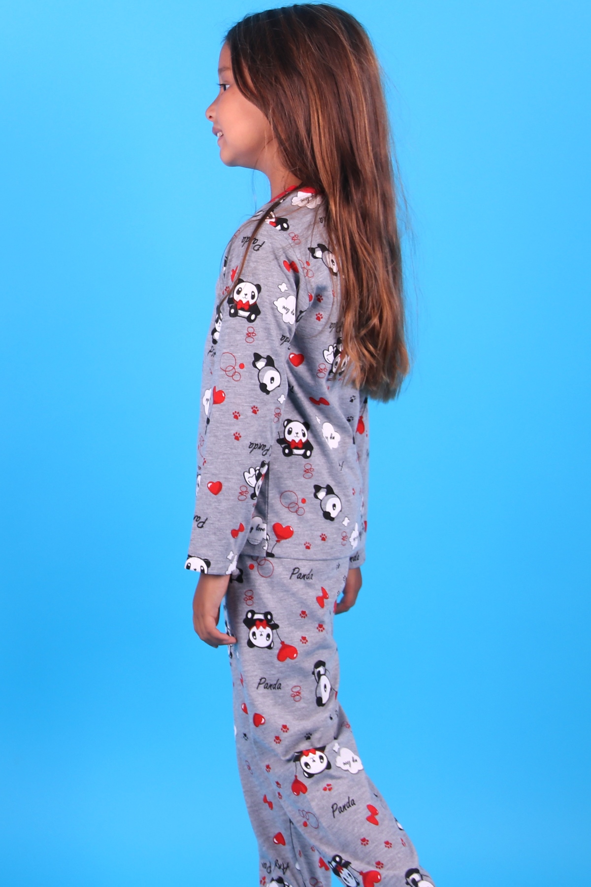Breeze Kız Çocuk Pijama Takımı Panda Baskılı Gri (6-10 Yaş)