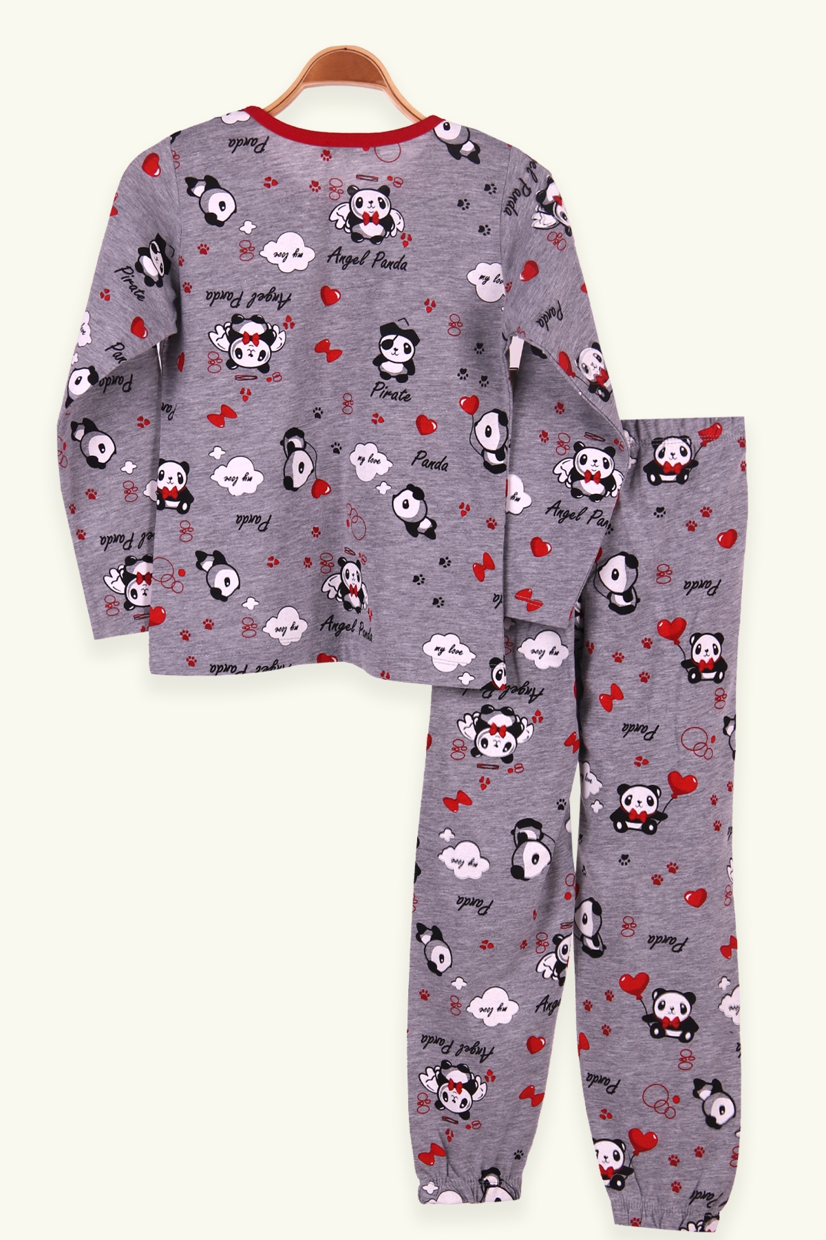 Breeze Kız Çocuk Pijama Takımı Panda Baskılı Gri (6-10 Yaş)