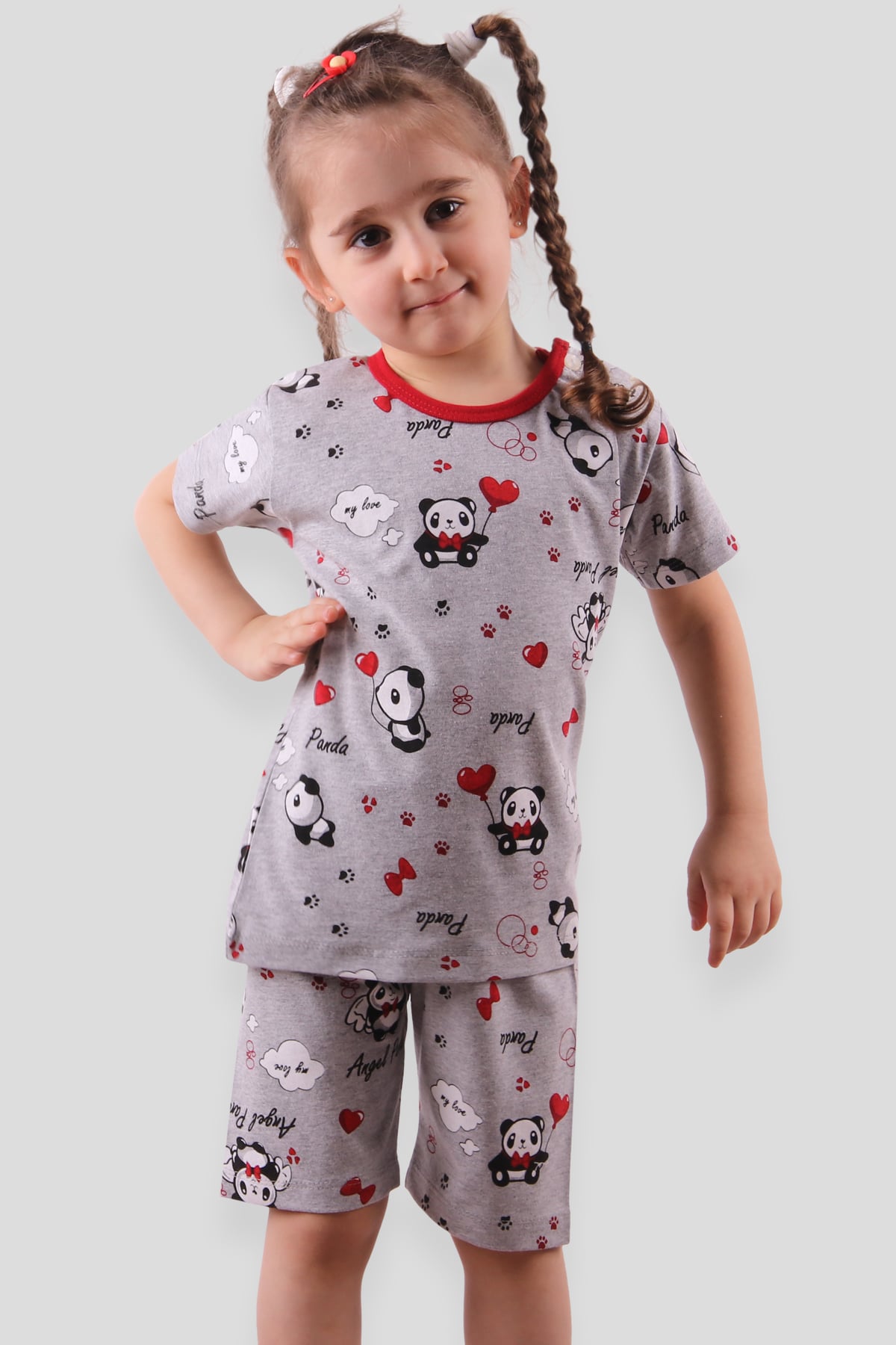 Breeze Kız Çocuk Pijama Takımı Pandalı Gri (1-4 Yaş)