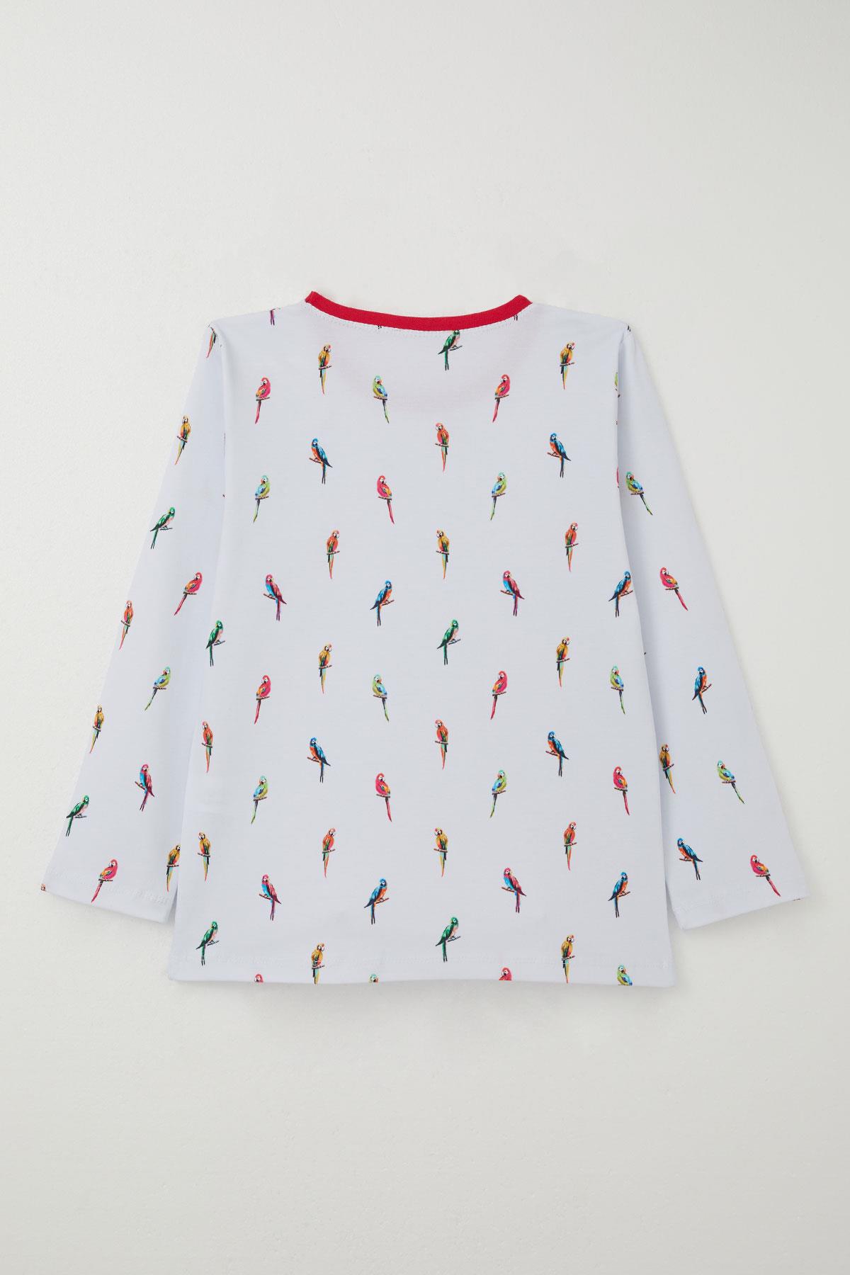 Breeze Kız Çocuk Pijama Takımı Papağan Neşesi Beyaz (9-12 Yaş)