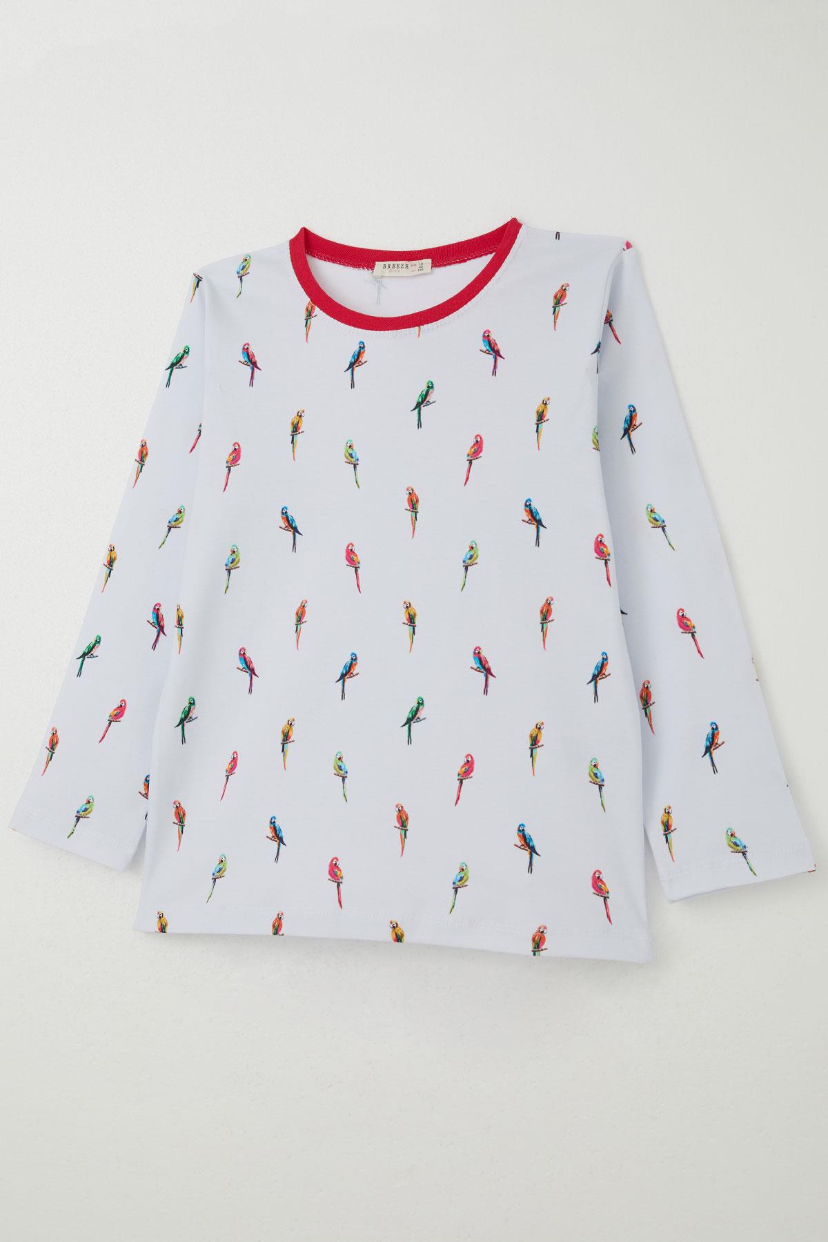 Breeze Kız Çocuk Pijama Takımı Papağan Neşesi Beyaz (9-12 Yaş)