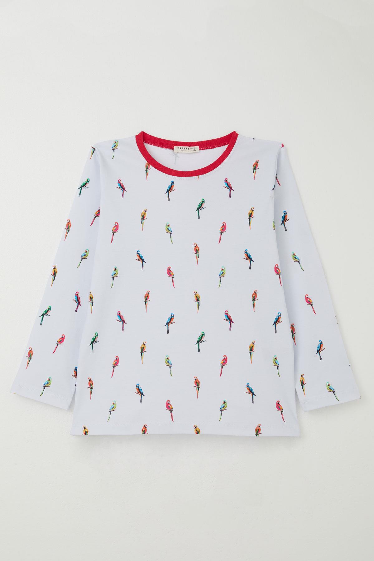Breeze Kız Çocuk Pijama Takımı Papağan Neşesi Beyaz (9-12 Yaş)