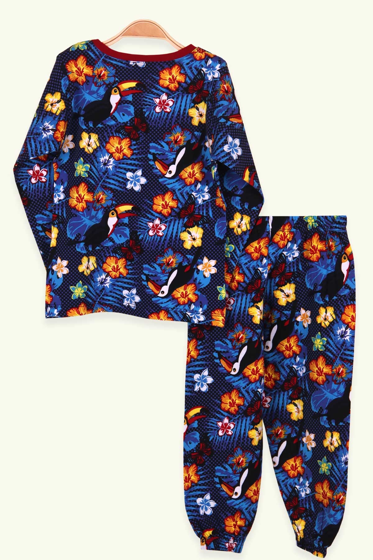 Breeze Kız Çocuk Pijama Takımı Papağan Desenli Çiçekli Mavi (2-6 Yaş)