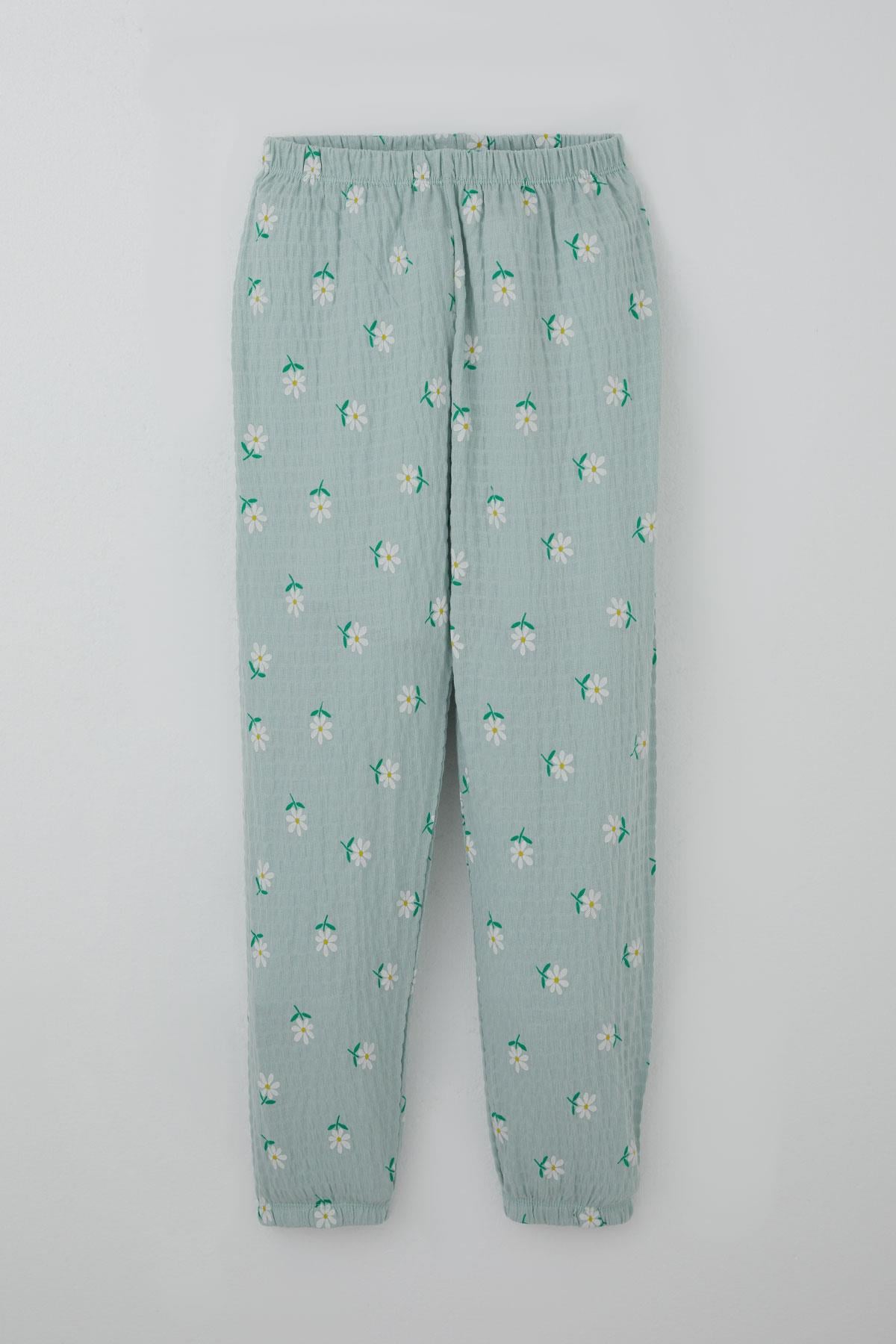 Breeze Kız Çocuk Pijama Takımı Papatya Desenli Su Yeşili (9-12 Yaş)