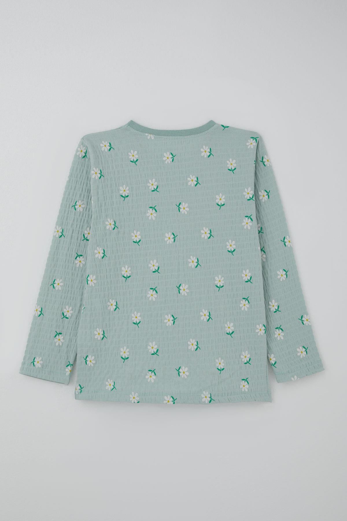 Breeze Kız Çocuk Pijama Takımı Papatya Desenli Su Yeşili (9-12 Yaş)