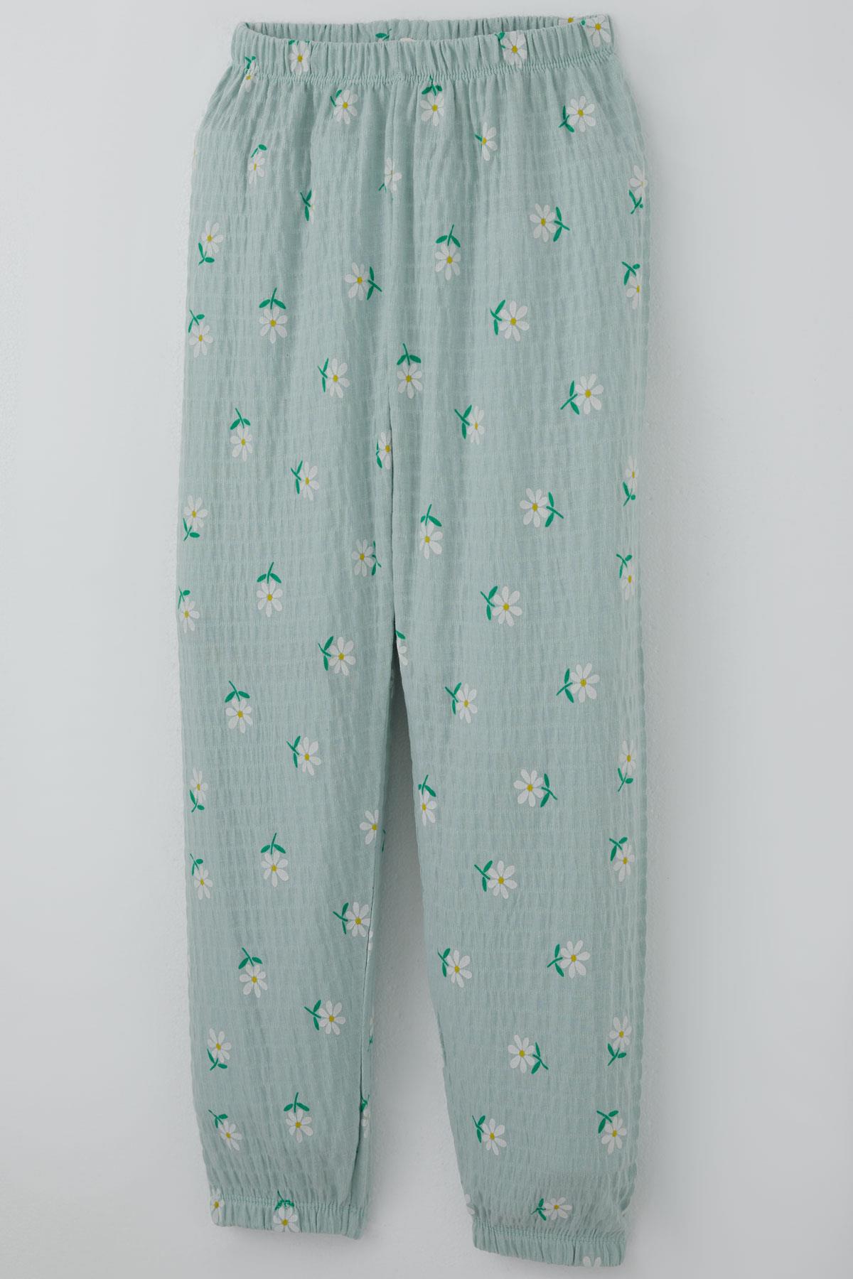 Breeze Kız Çocuk Pijama Takımı Papatya Desenli Su Yeşili (4-8 Yaş)