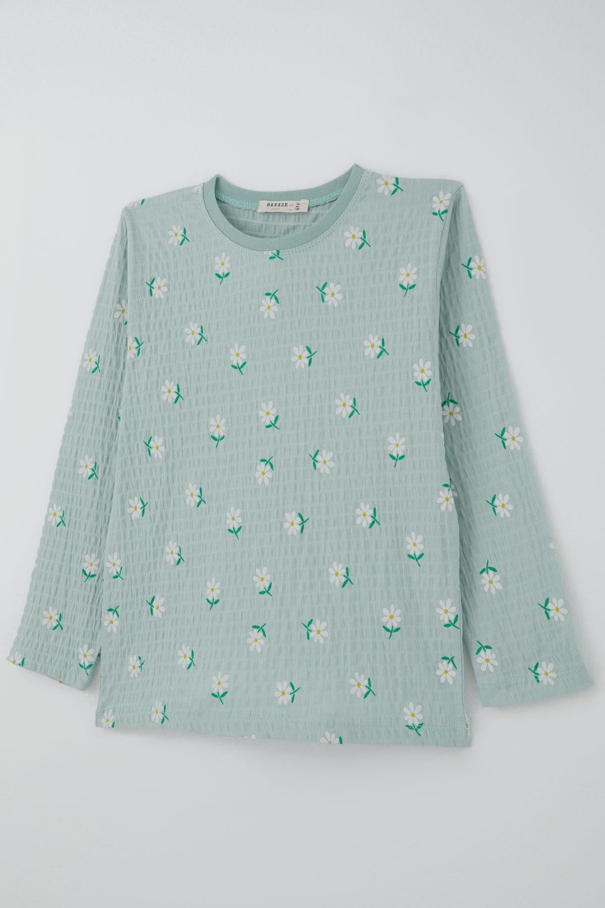 Breeze Kız Çocuk Pijama Takımı Papatya Desenli Su Yeşili (9-12 Yaş)