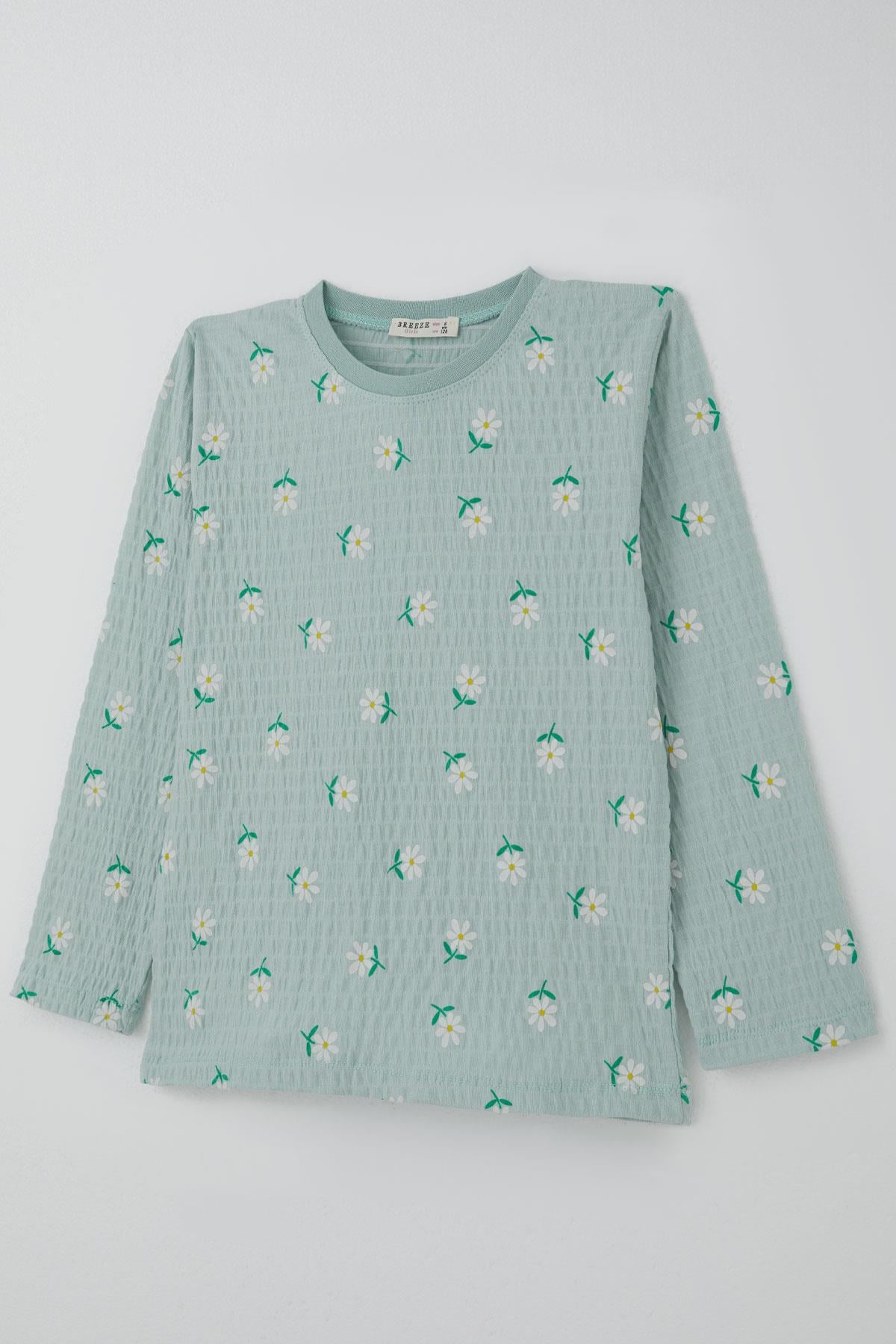 Breeze Kız Çocuk Pijama Takımı Papatya Desenli Su Yeşili (4-8 Yaş)