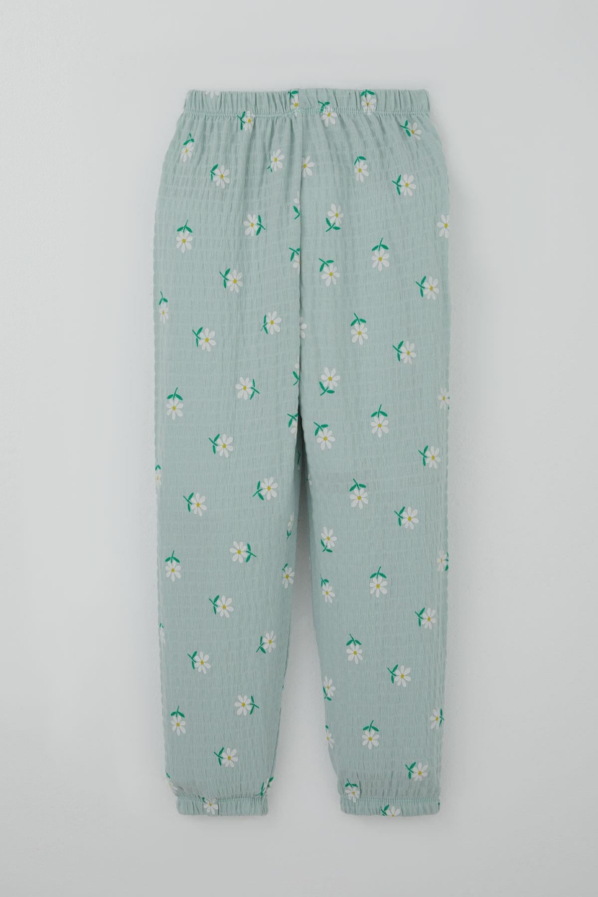 Breeze Kız Çocuk Pijama Takımı Papatya Desenli Su Yeşili (4-5 Yaş)