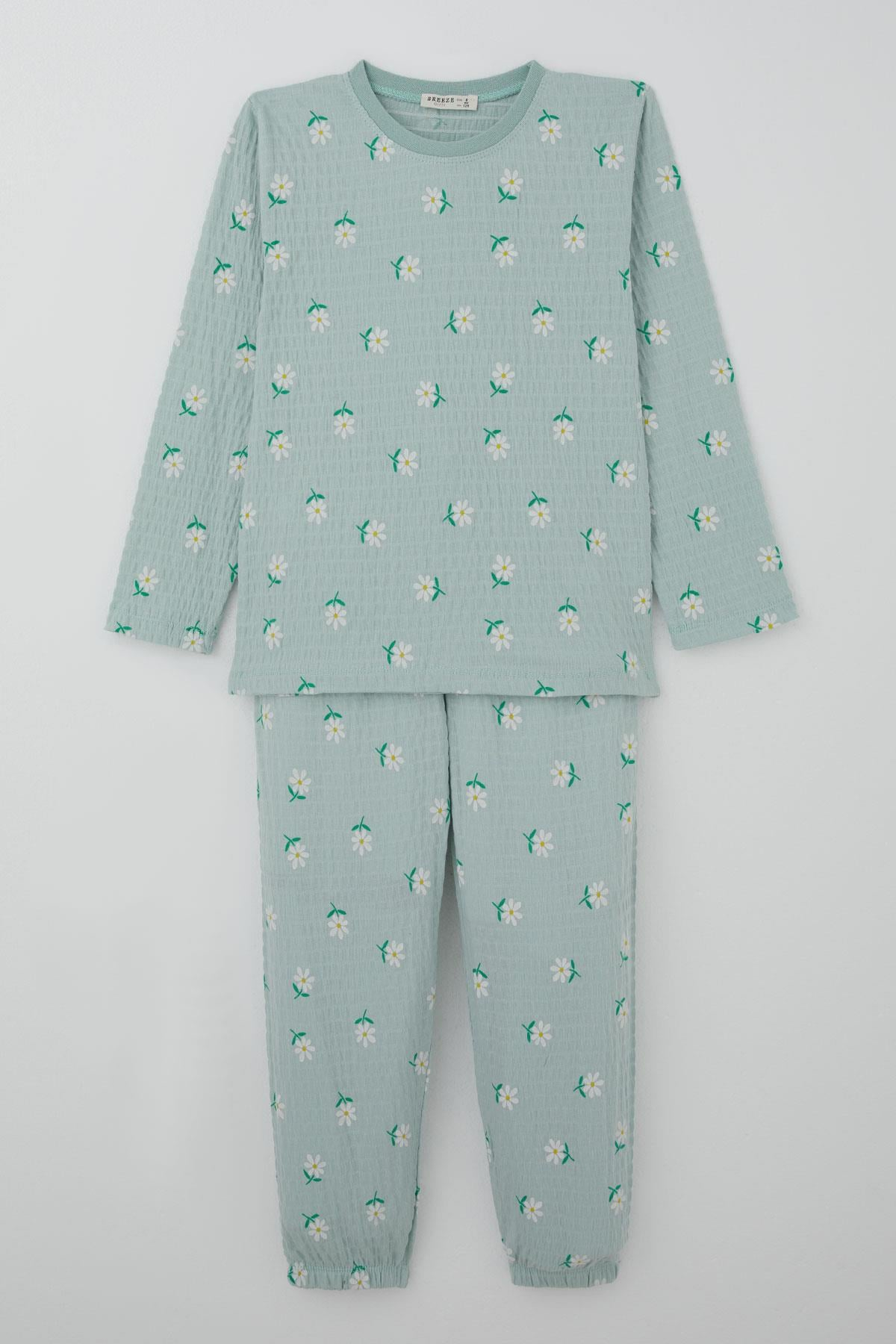 Breeze Kız Çocuk Pijama Takımı Papatya Desenli Su Yeşili (4-5 Yaş)