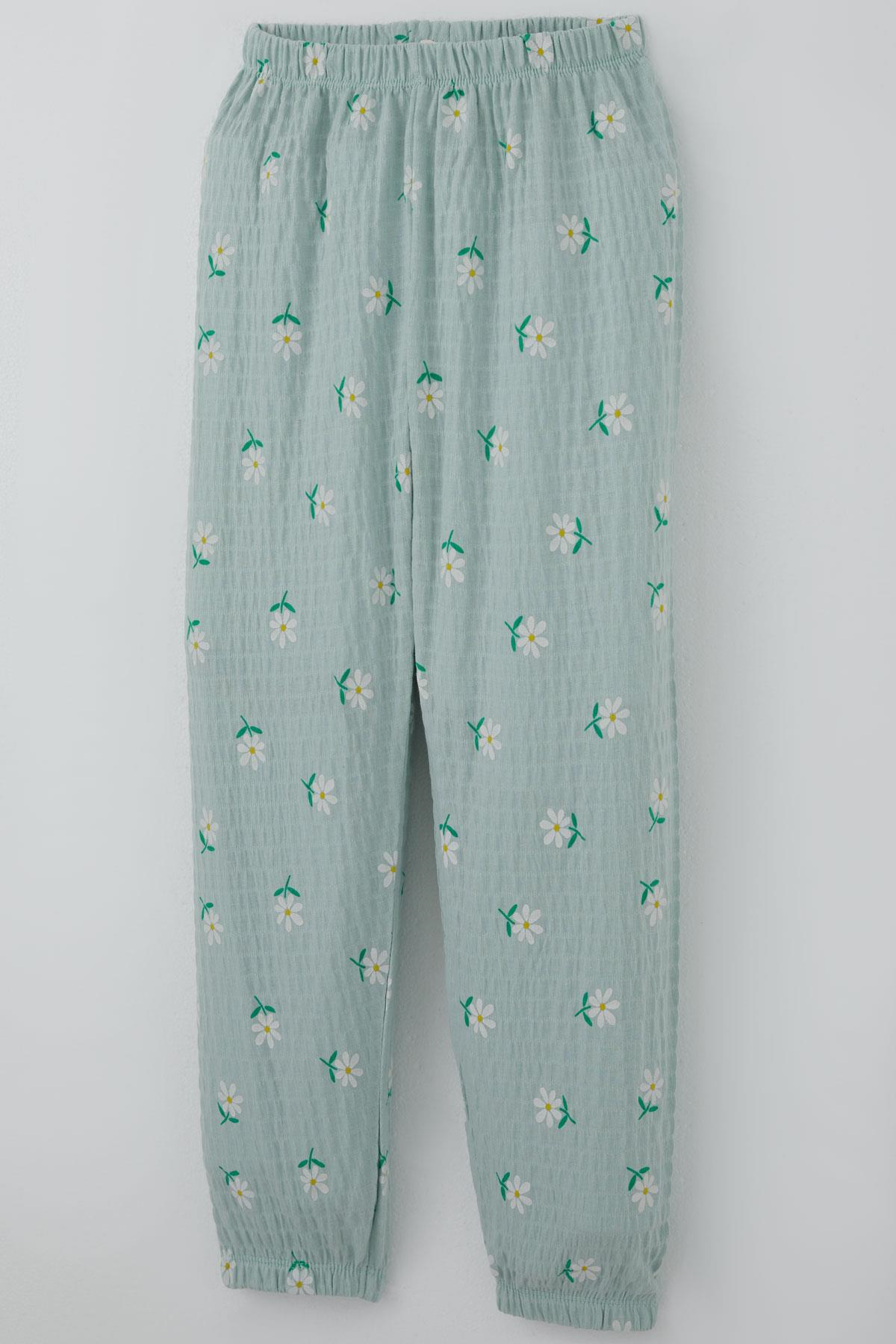 Breeze Kız Çocuk Pijama Takımı Papatya Desenli Su Yeşili (4-5 Yaş)