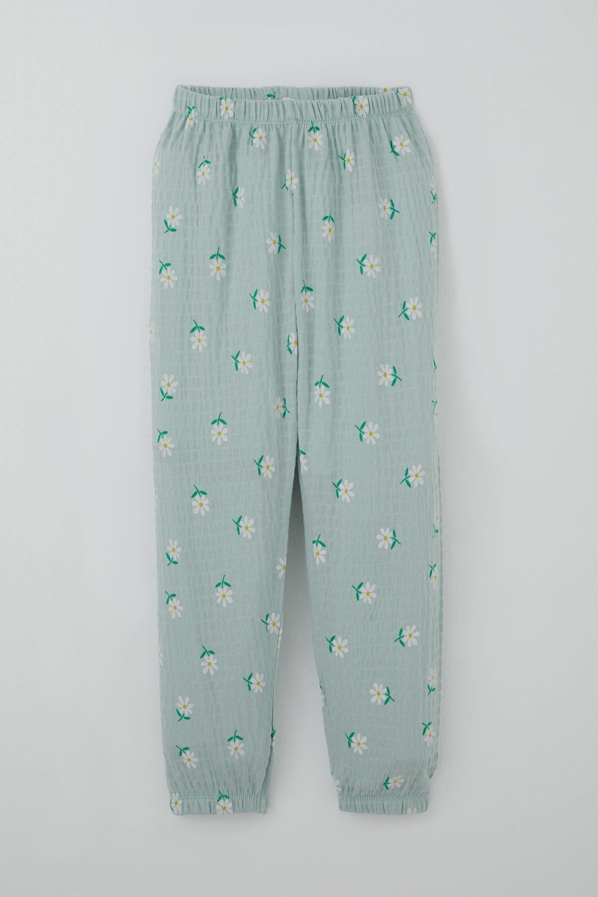 Breeze Kız Çocuk Pijama Takımı Papatya Desenli Su Yeşili (4-8 Yaş)