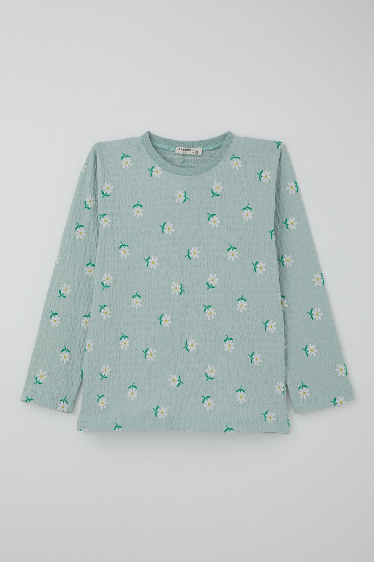 Breeze Kız Çocuk Pijama Takımı Papatya Desenli Su Yeşili (4-8 Yaş)