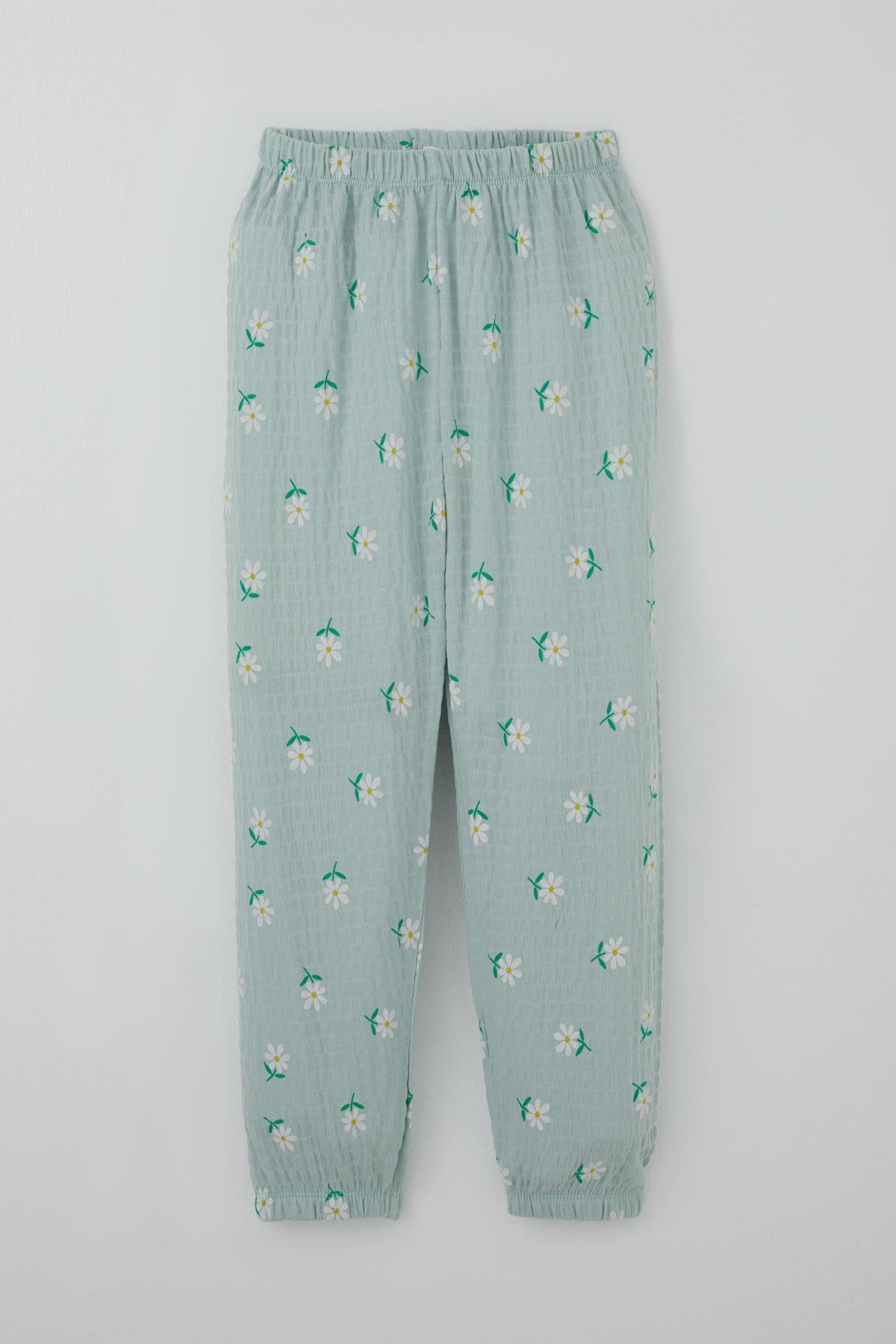 Breeze Kız Çocuk Pijama Takımı Papatya Desenli Su Yeşili (4-5 Yaş)