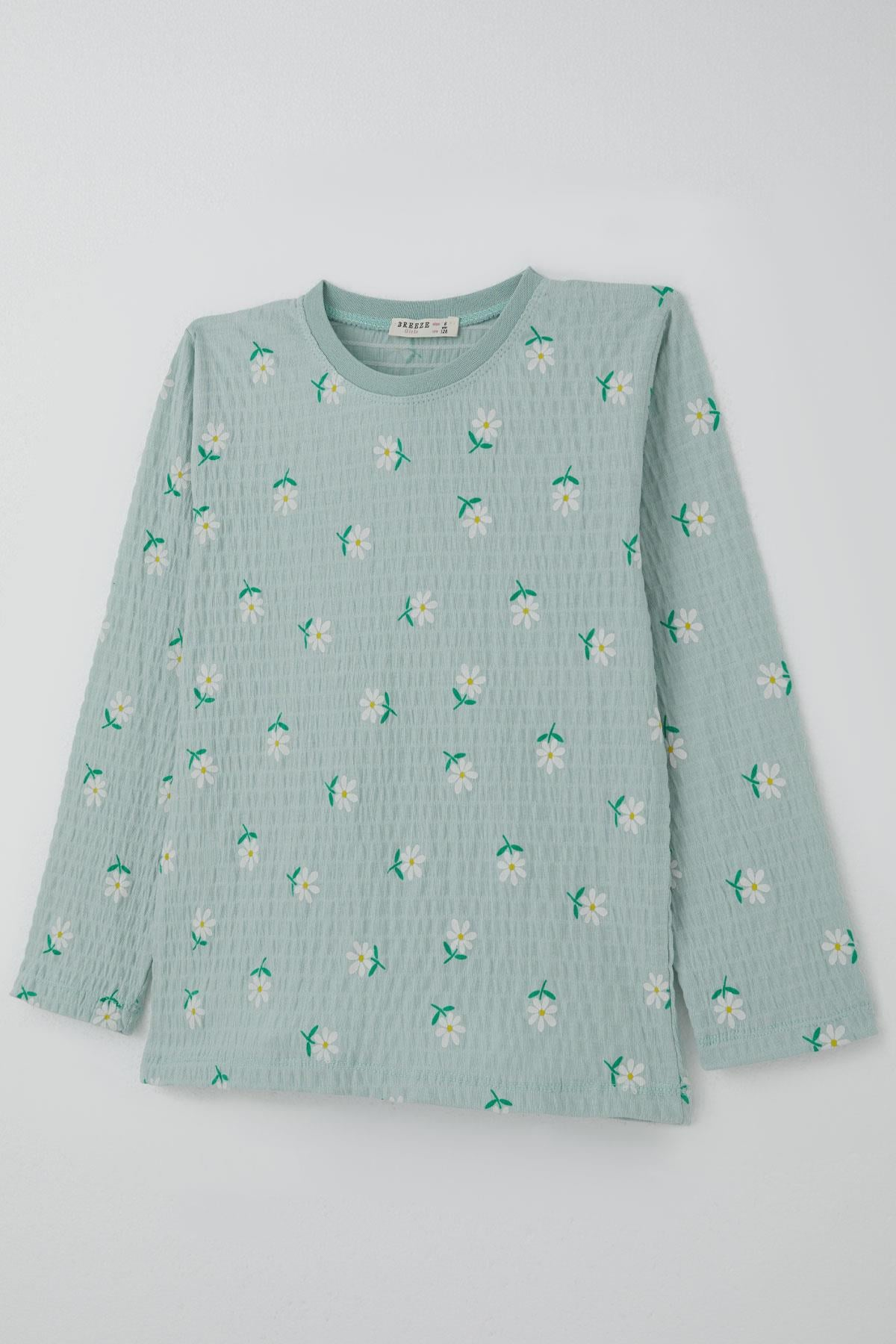 Breeze Kız Çocuk Pijama Takımı Papatya Desenli Su Yeşili (4-5 Yaş)