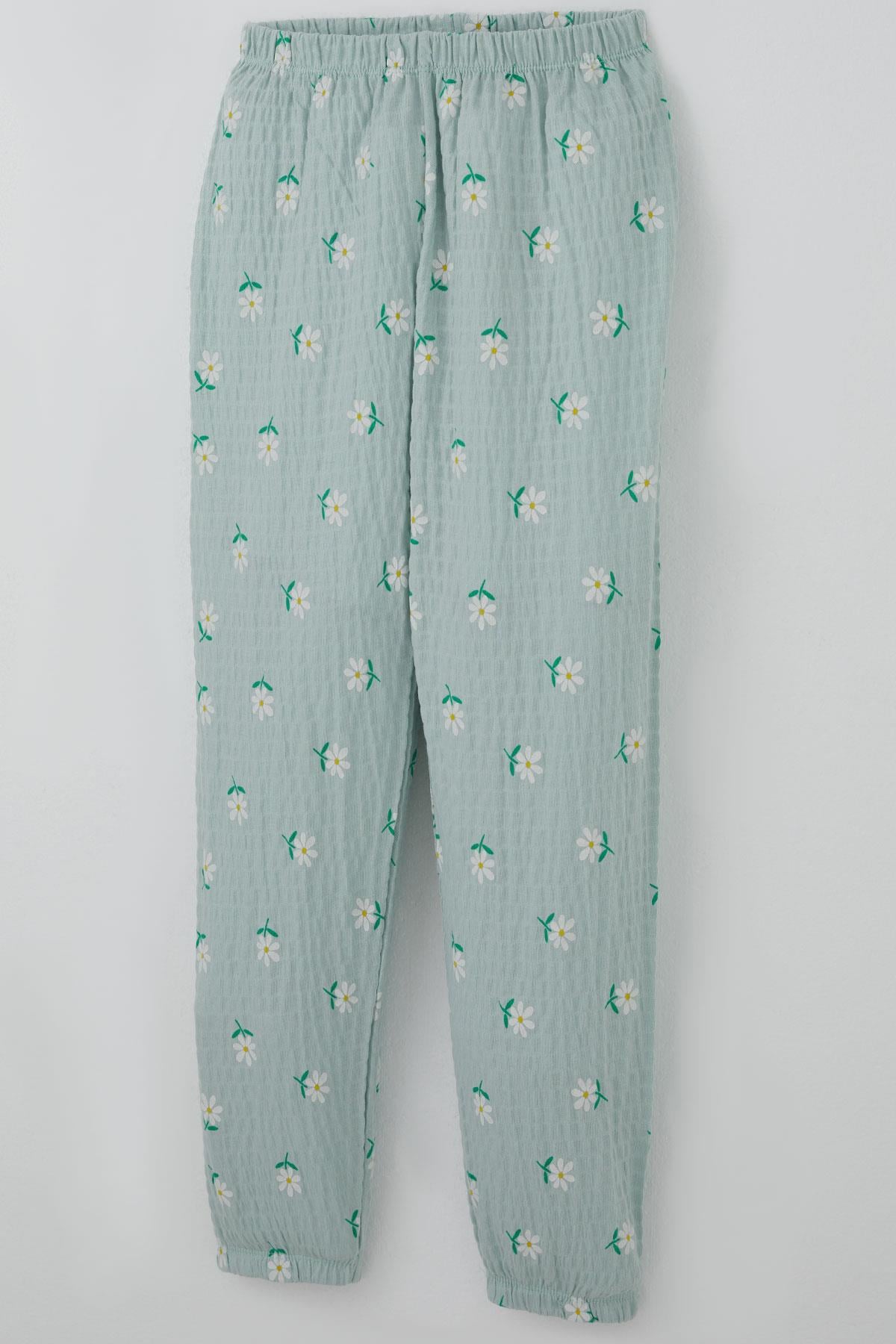 Breeze Kız Çocuk Pijama Takımı Papatya Desenli Su Yeşili (9-12 Yaş)