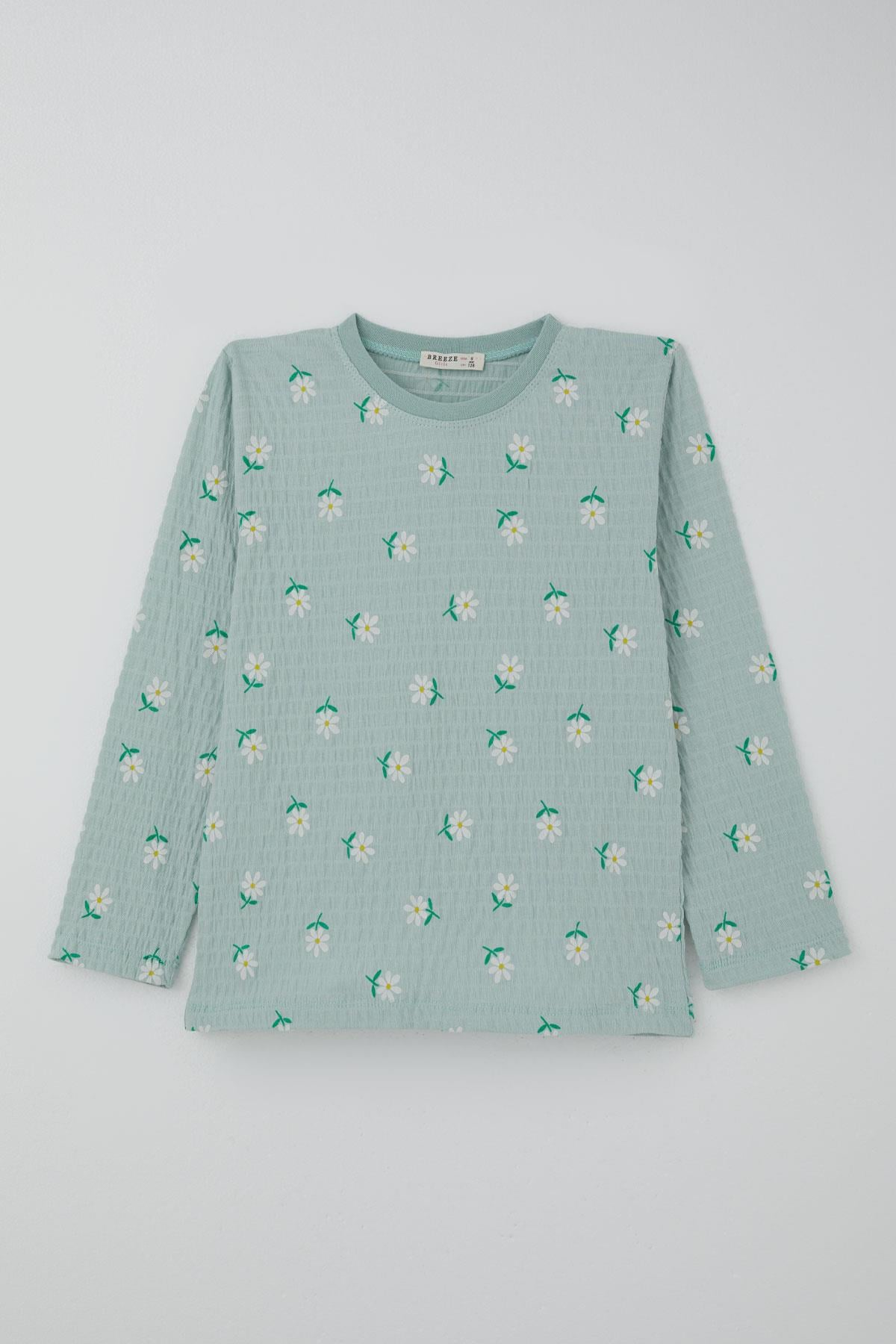 Breeze Kız Çocuk Pijama Takımı Papatya Desenli Su Yeşili (4-5 Yaş)