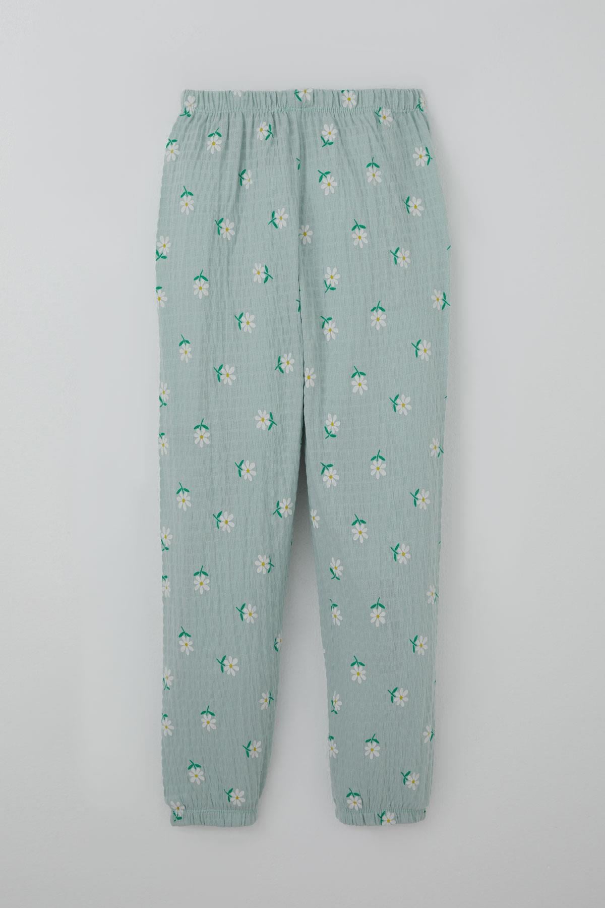 Breeze Kız Çocuk Pijama Takımı Papatya Desenli Su Yeşili (9-12 Yaş)