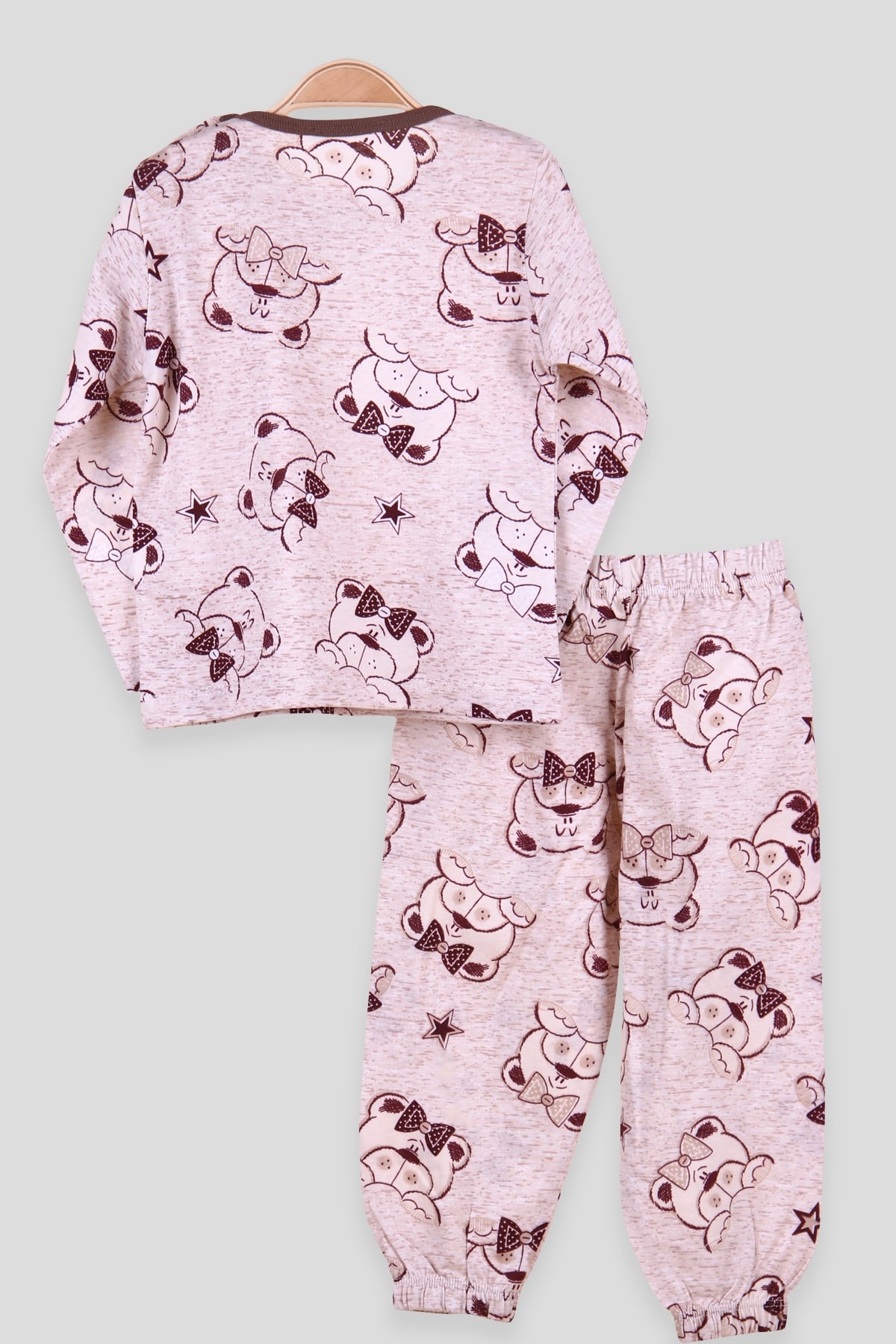 Breeze Kız Çocuk Pijama Takımı Papyonlu Ayıcık Kahverengi (2-6 Yaş)