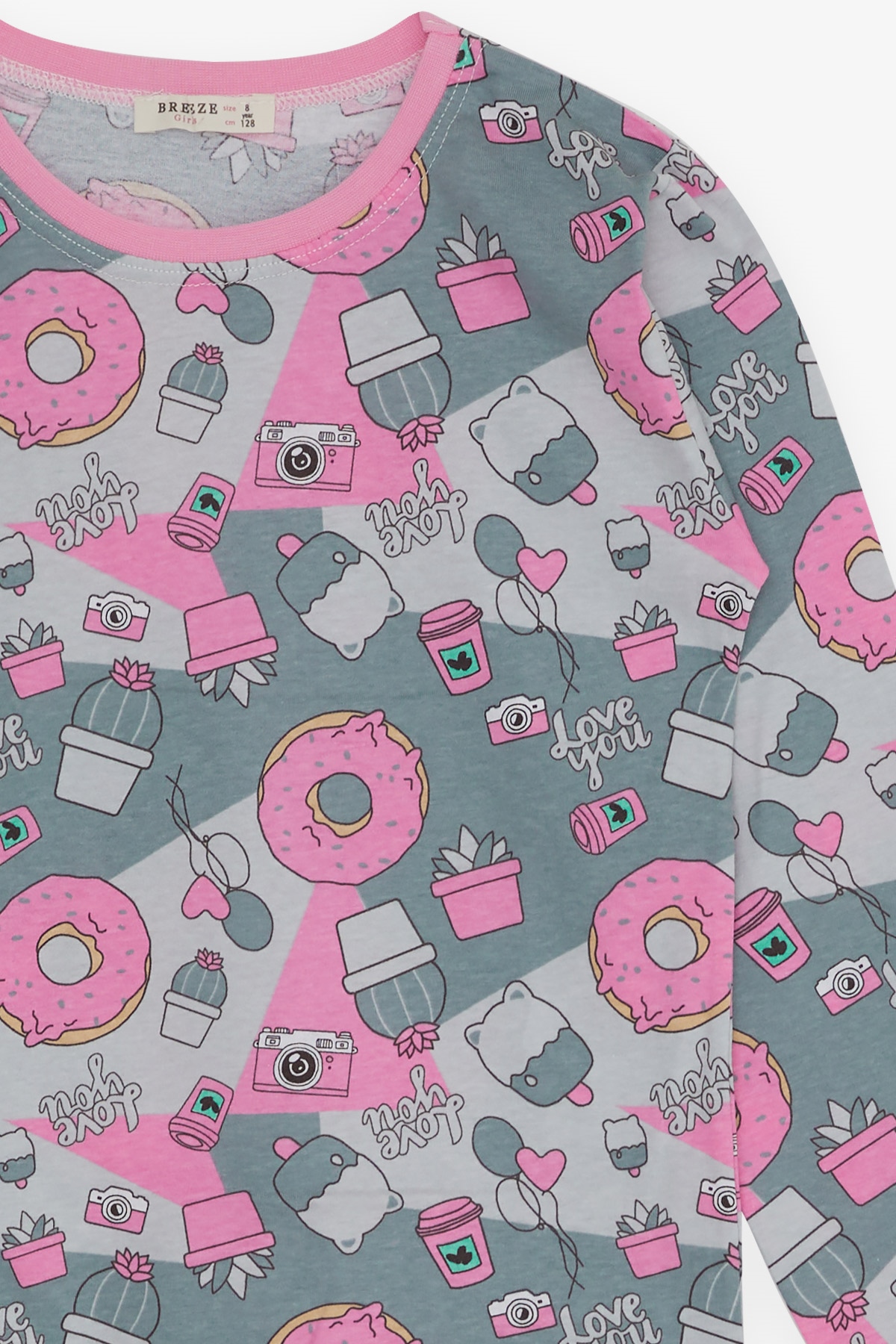 Breeze Kız Çocuk Pijama Takımı Parti Temalı Açık Gri (4-8 Yaş)