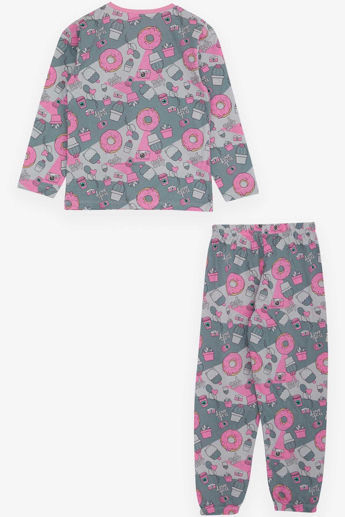 Breeze Kız Çocuk Pijama Takımı Parti Temalı Açık Gri (4-8 Yaş)
