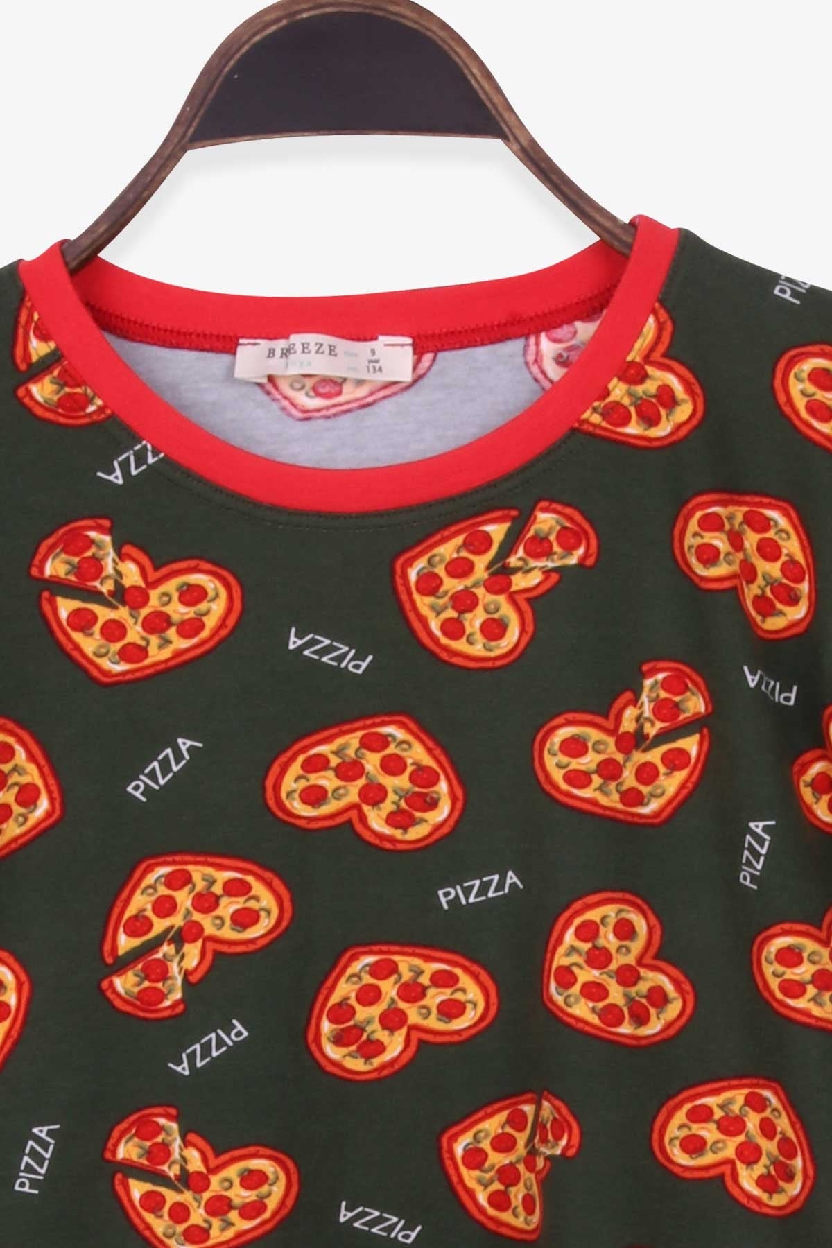 Breeze Kız Çocuk Pijama Takımı Pizza Desenli Yeşil (9-12 Yaş)