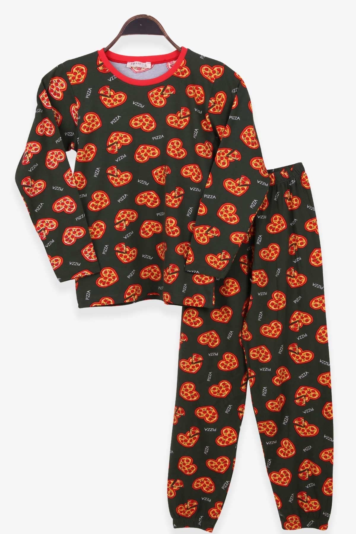 Breeze Kız Çocuk Pijama Takımı Pizza Desenli Yeşil (9-12 Yaş)