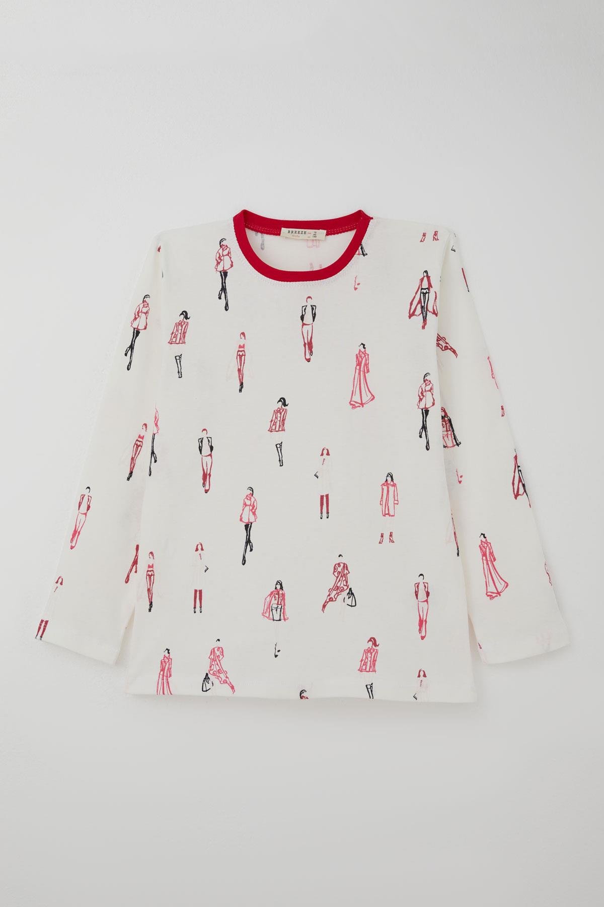 Breeze Kız Çocuk Pijama Takımı Podyum Rüyası Moda Kızları Ekru (9-12 Yaş)