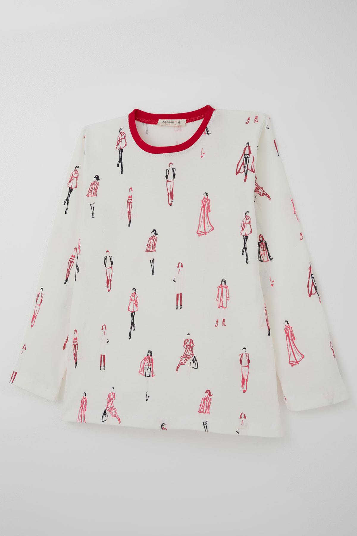 Breeze Kız Çocuk Pijama Takımı Podyum Rüyası Moda Kızları Ekru (9-12 Yaş)