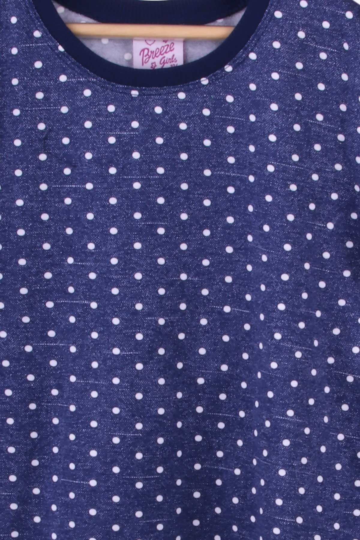 Breeze Kız Çocuk Pijama Takımı Puantiye Desenli Koyu Mavi (4-8 Yaş)