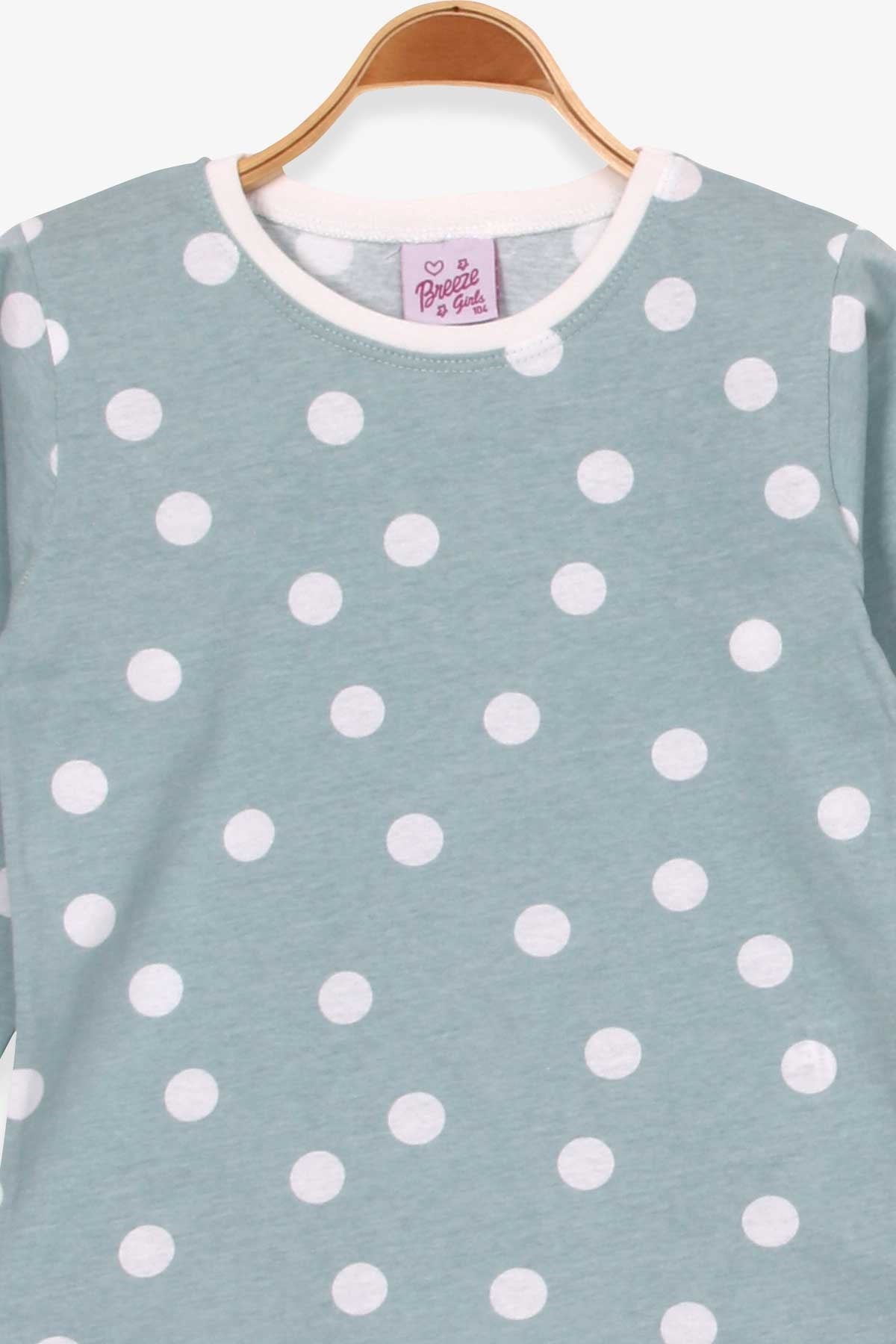 Breeze Kız Çocuk Pijama Takımı Puantiyeli Mint Yeşili (4-8 Yaş)