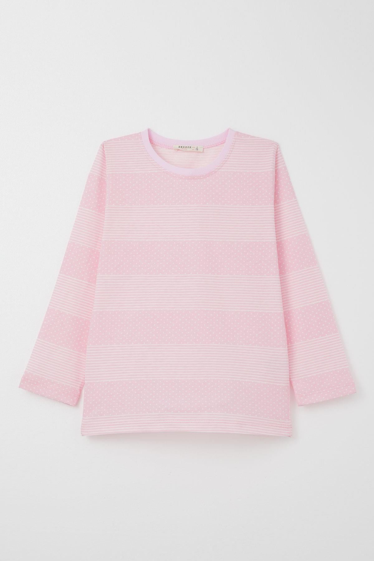Breeze Kız Çocuk Pijama Takımı Puantiye Desenli Pembe (4-8 Yaş)