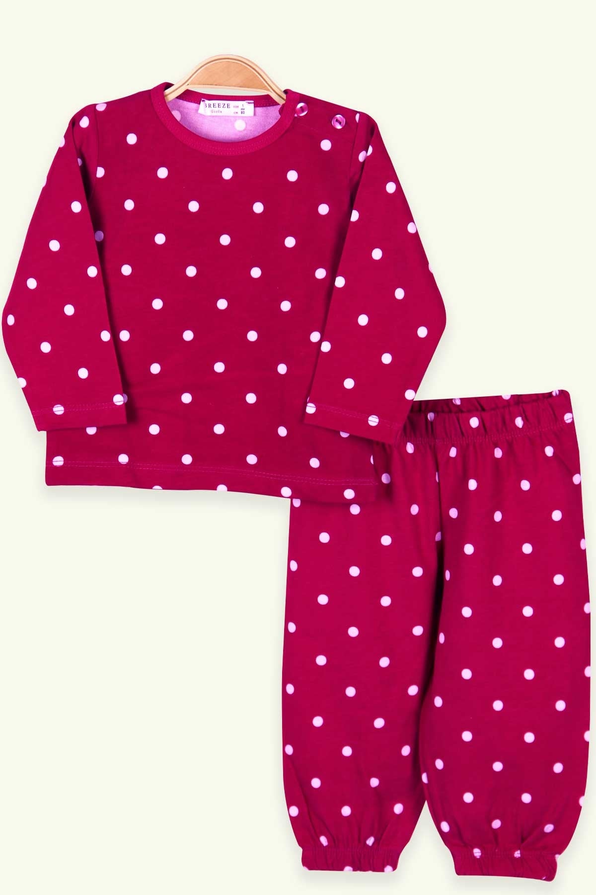 Breeze Kız Çocuk Pijama Takımı Puantiyeli Fuşya (9 Ay-8 Yaş)