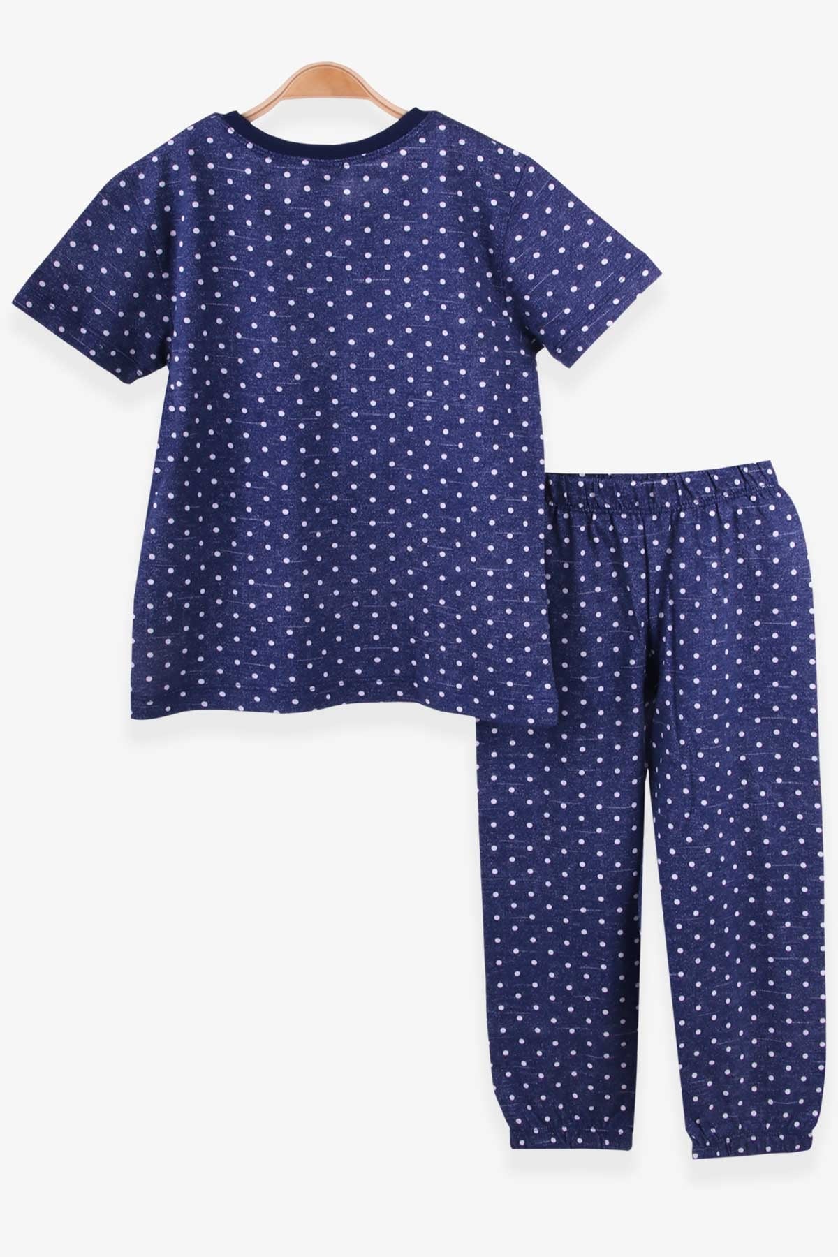Breeze Kız Çocuk Pijama Takımı Puantiye Desenli Koyu Mavi (4-8 Yaş)