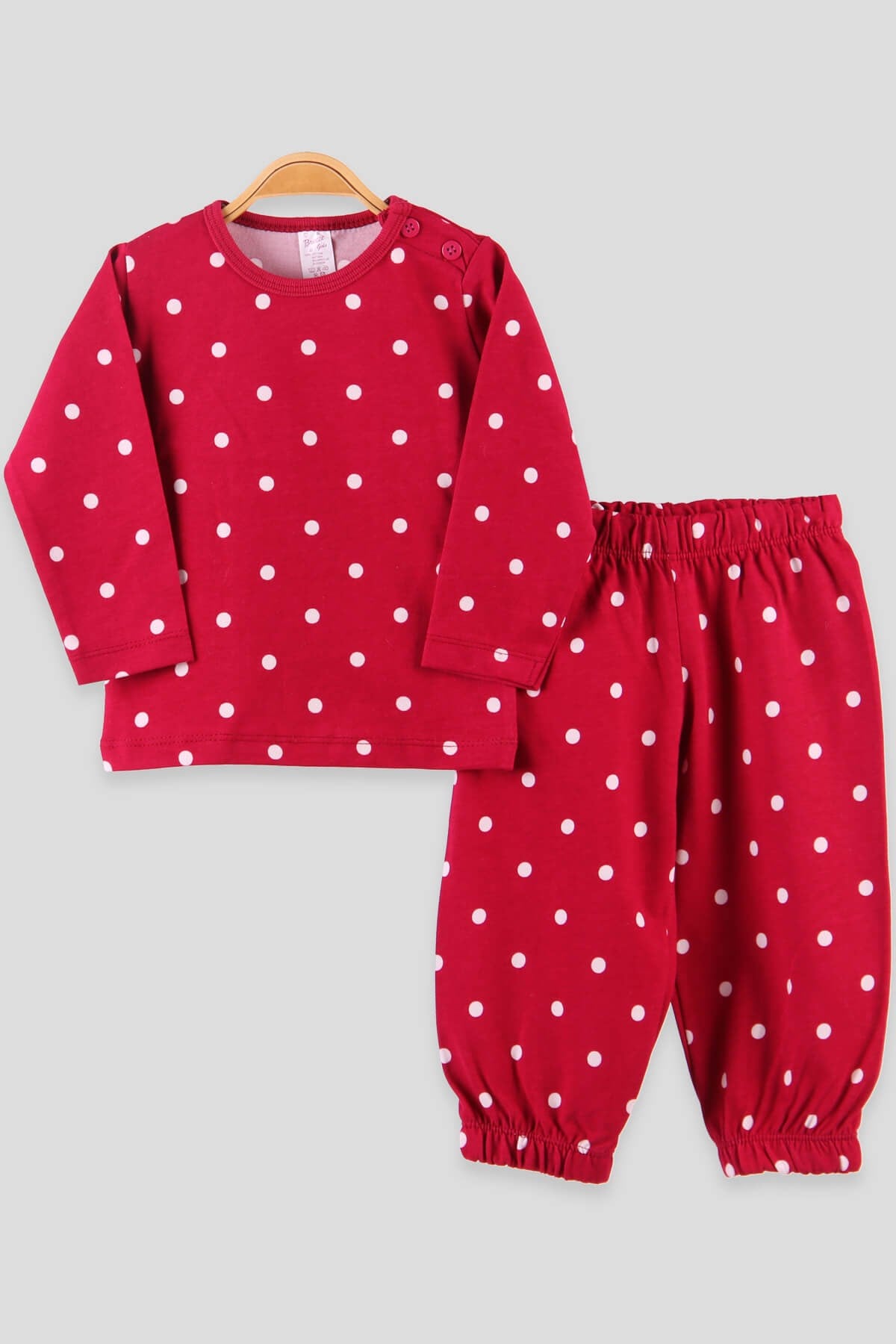 Breeze Kız Çocuk Pijama Takımı Puantiyeli Kırmızı (1-4 Yaş)
