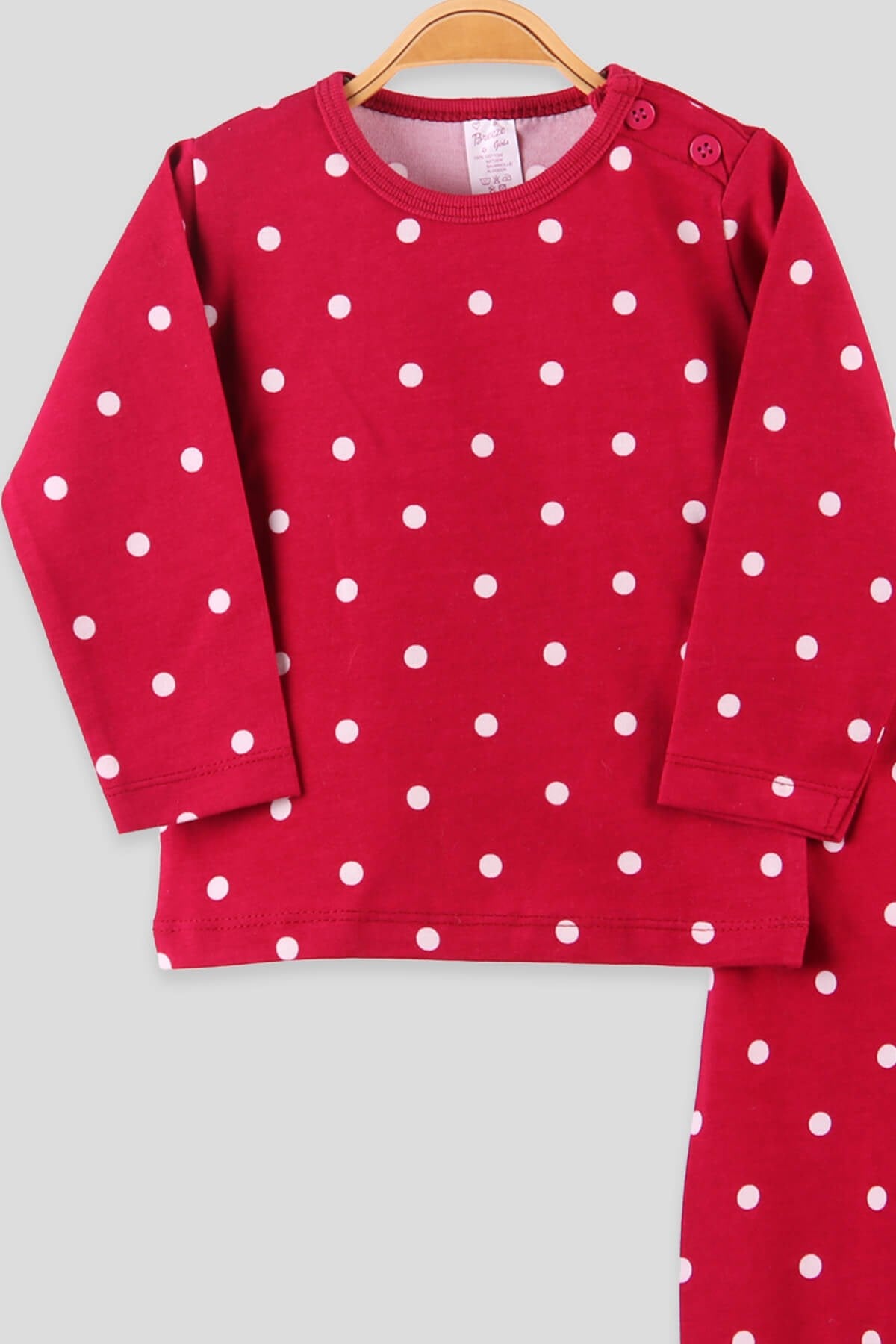 Breeze Kız Çocuk Pijama Takımı Puantiyeli Kırmızı (1-4 Yaş)