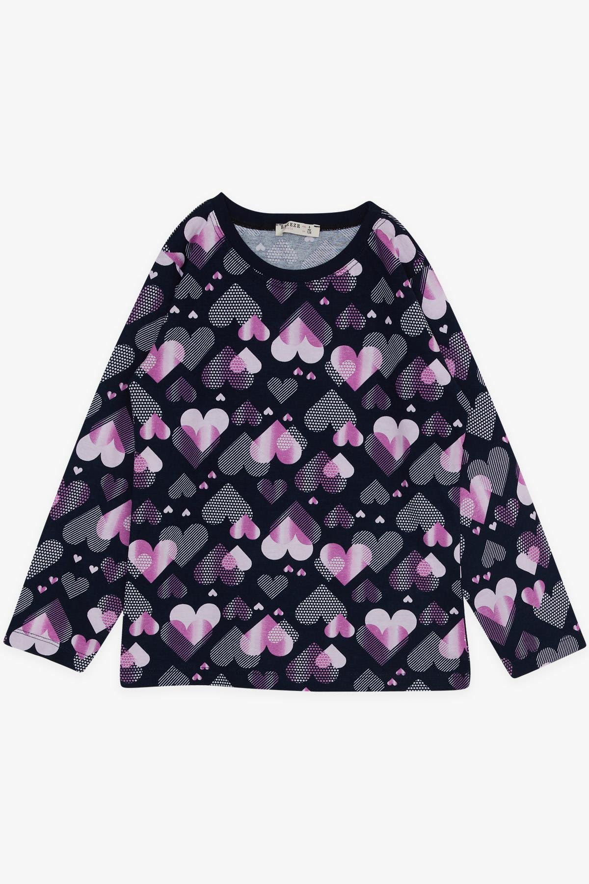 Breeze Kız Çocuk Pijama Takımı Renk Kalp Desenli Lacivert (4-8 Yaş)