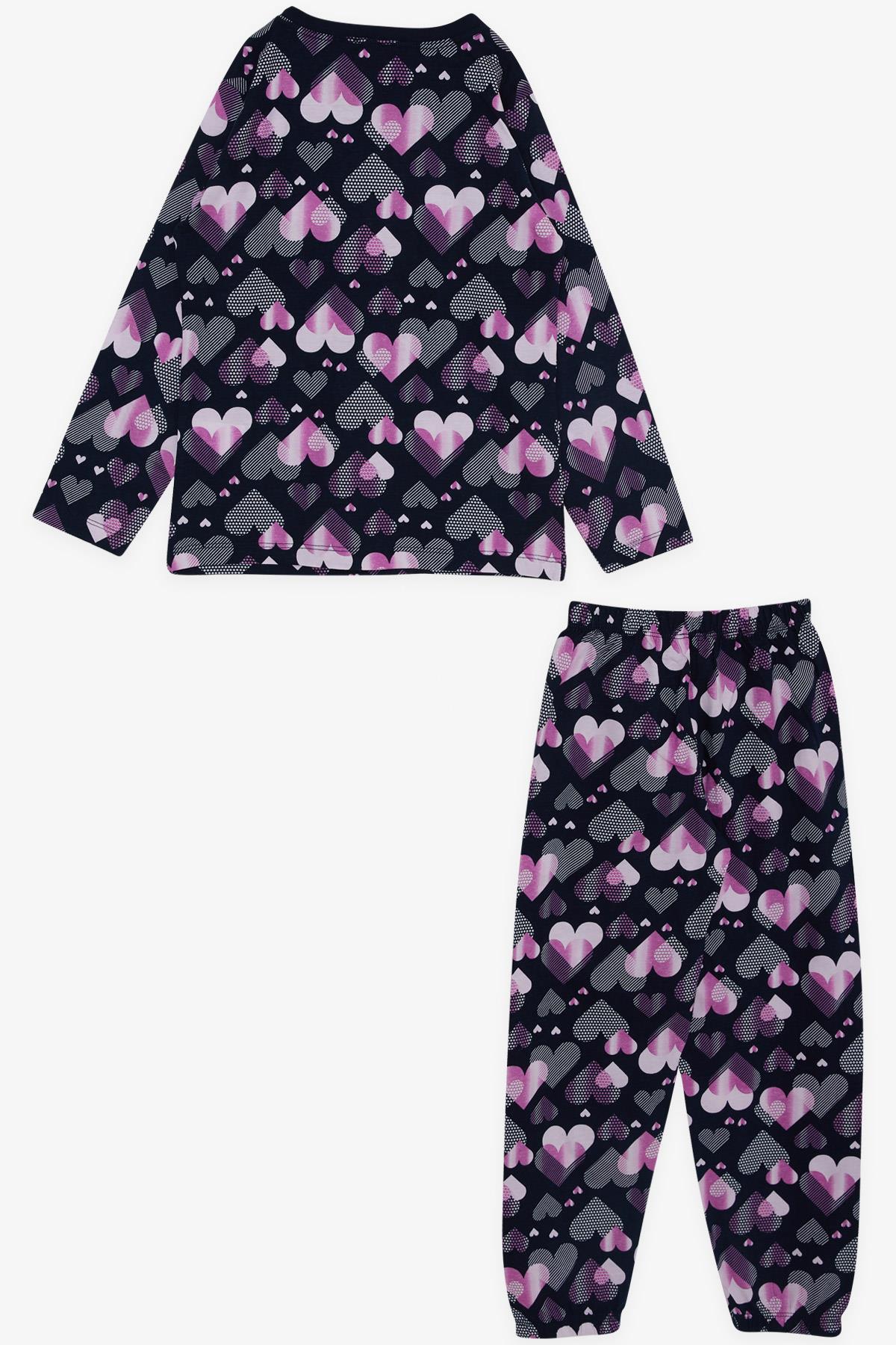 Breeze Kız Çocuk Pijama Takımı Renk Kalp Desenli Lacivert (4-8 Yaş)