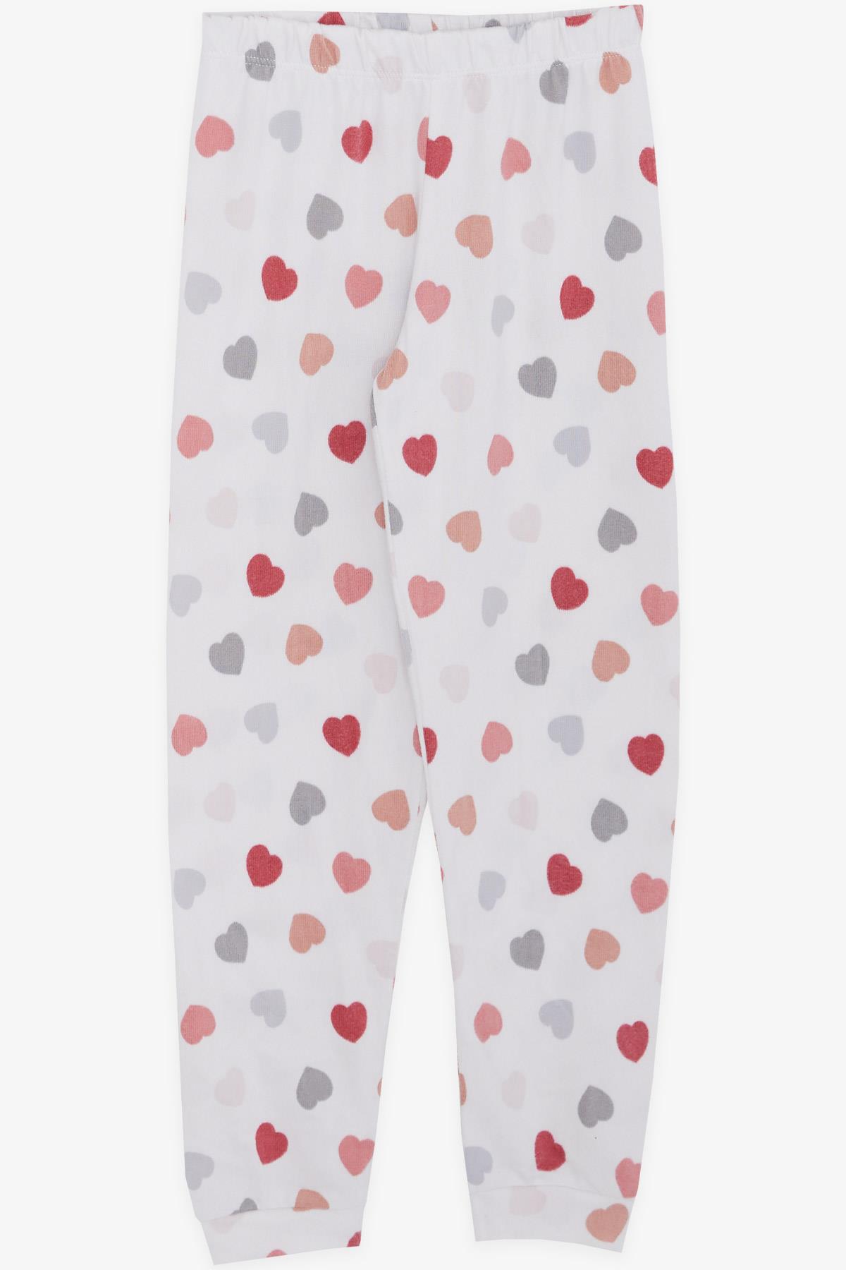 Breeze Kız Çocuk Pijama Takımı Renkli Kalp Desenli Ekru (6-12 Yaş)